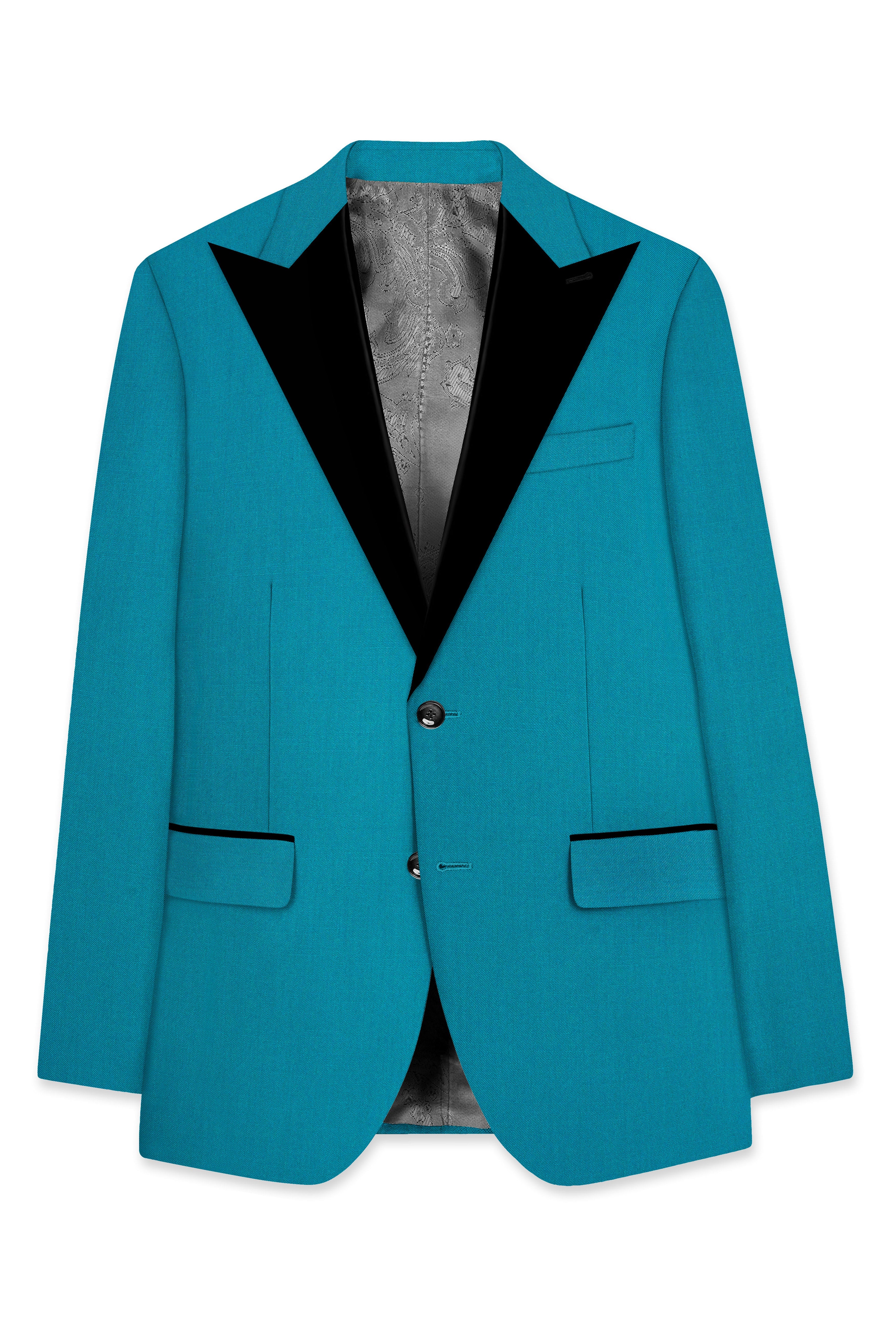 Zephir-Surfie Green Wool Rich Peak Lapel Tuxedo Stretchable Traveler Suit