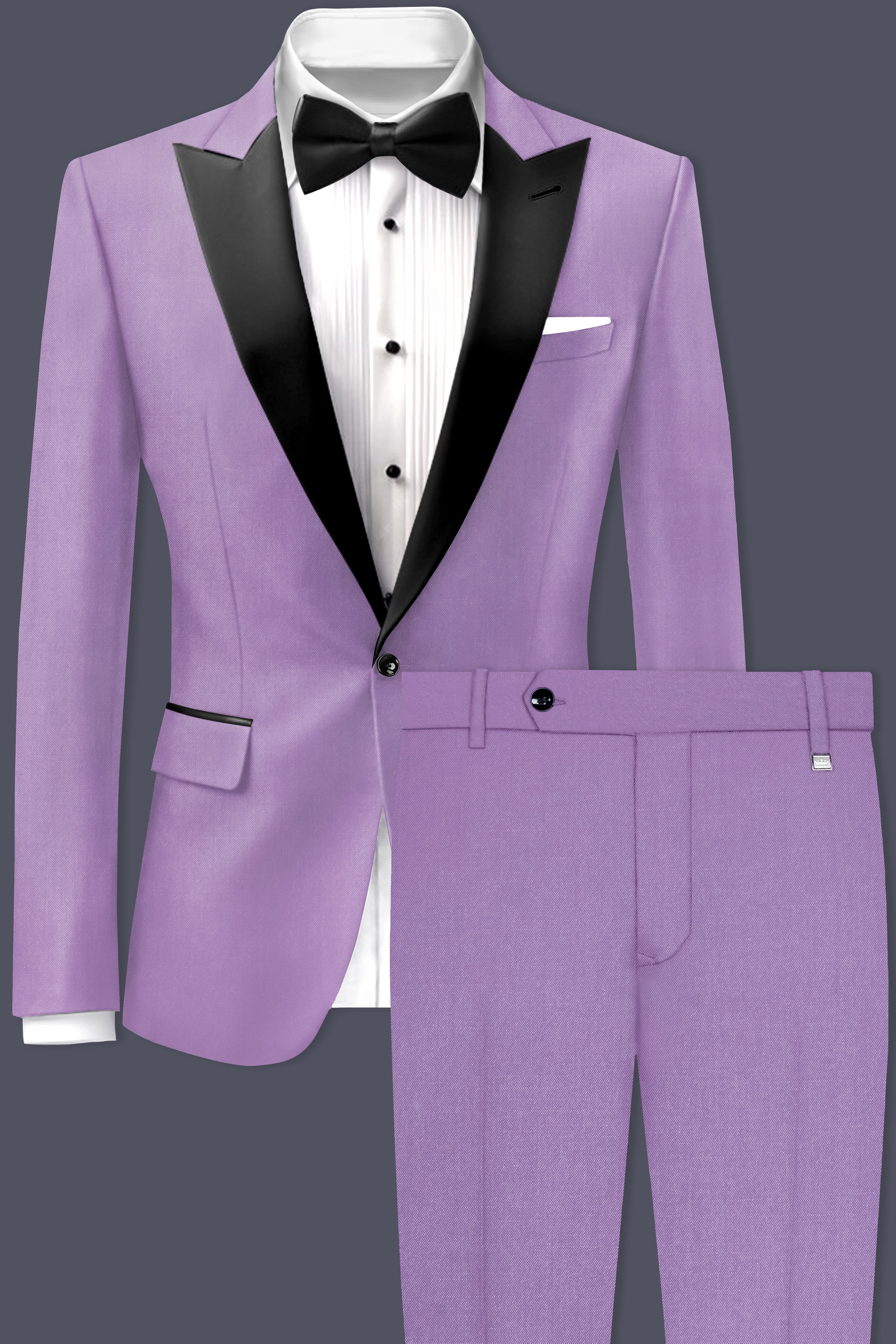 Roylen-Mountbatten Purple Wool Rich Peak Lapel Tuxedo Slight Stretch Suit