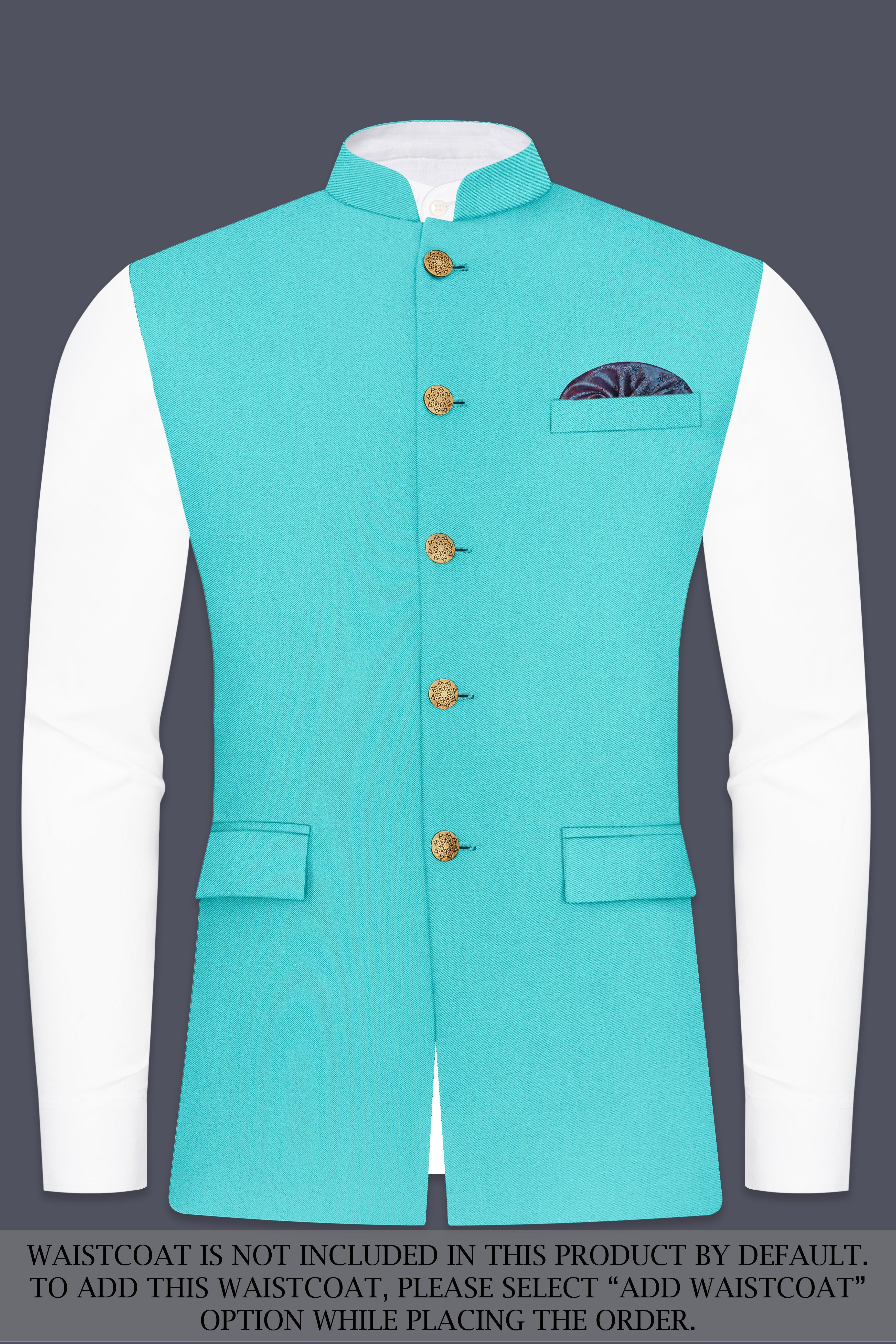 Aegir-Viking Blue Wool Rich Cross Placket Bandhgala Slight Stretch Suit