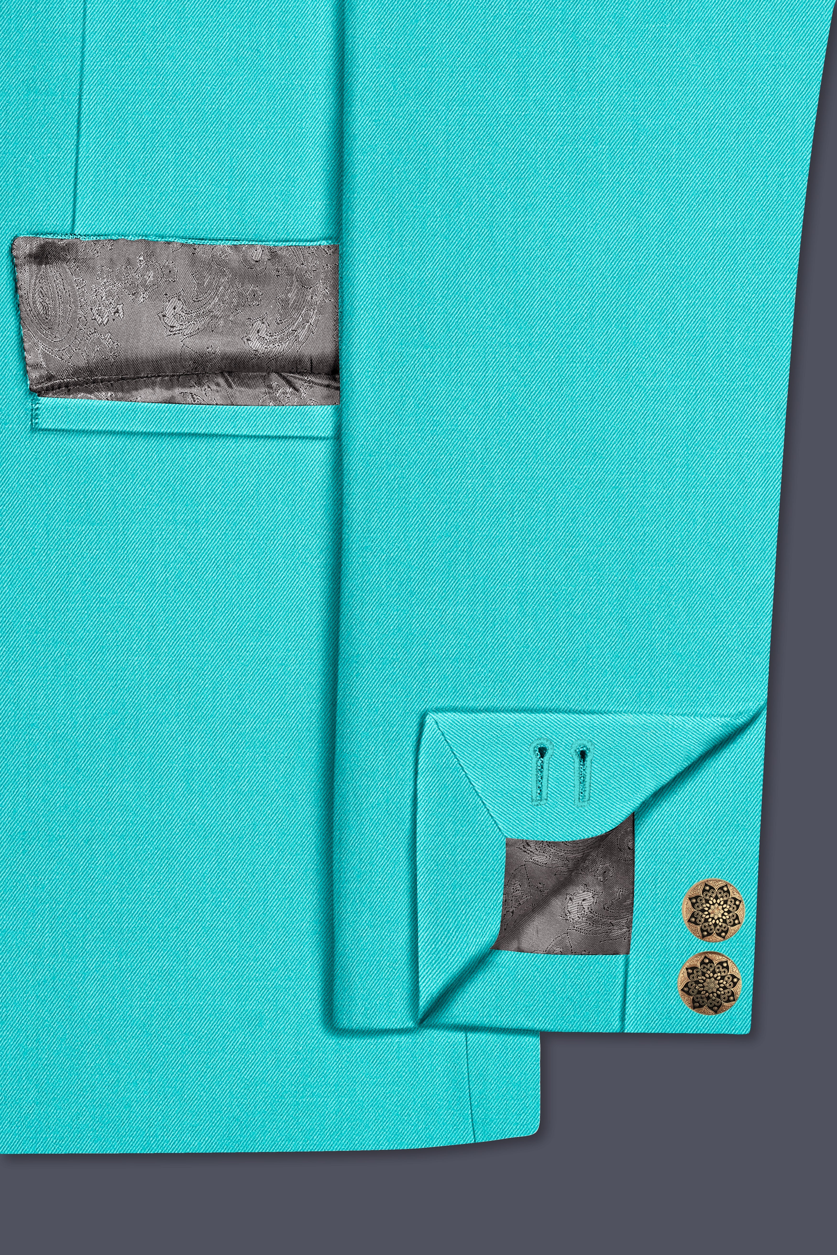 Aegir-Viking Blue Wool Rich Cross Placket Bandhgala Slight Stretch Suit