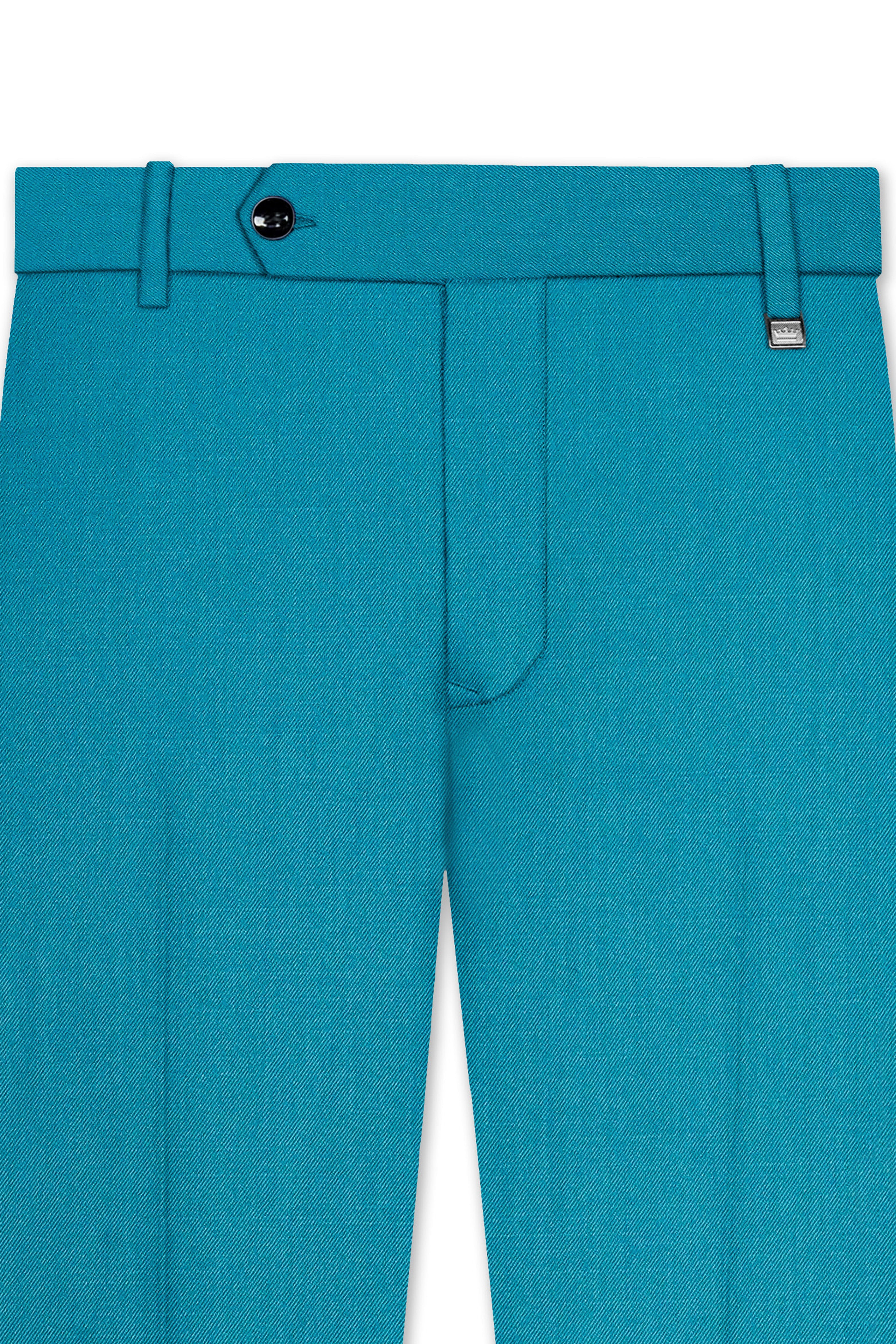 Zephir-Surfie Green Wool Rich Cross Placket Bandhgala Stretchable Traveler Suit