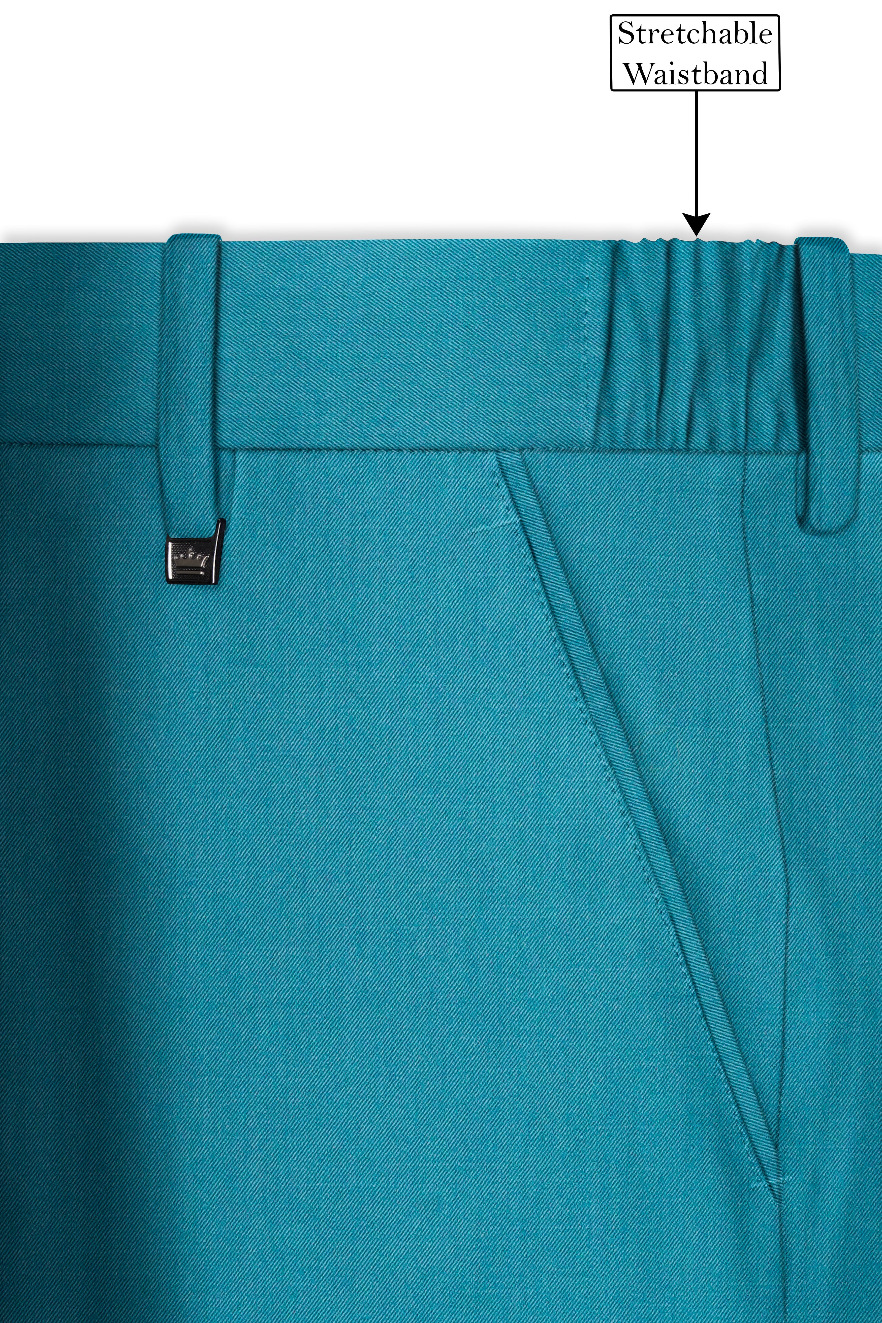 Zephir-Surfie Green Wool Rich Cross Placket Bandhgala Stretchable Traveler Suit