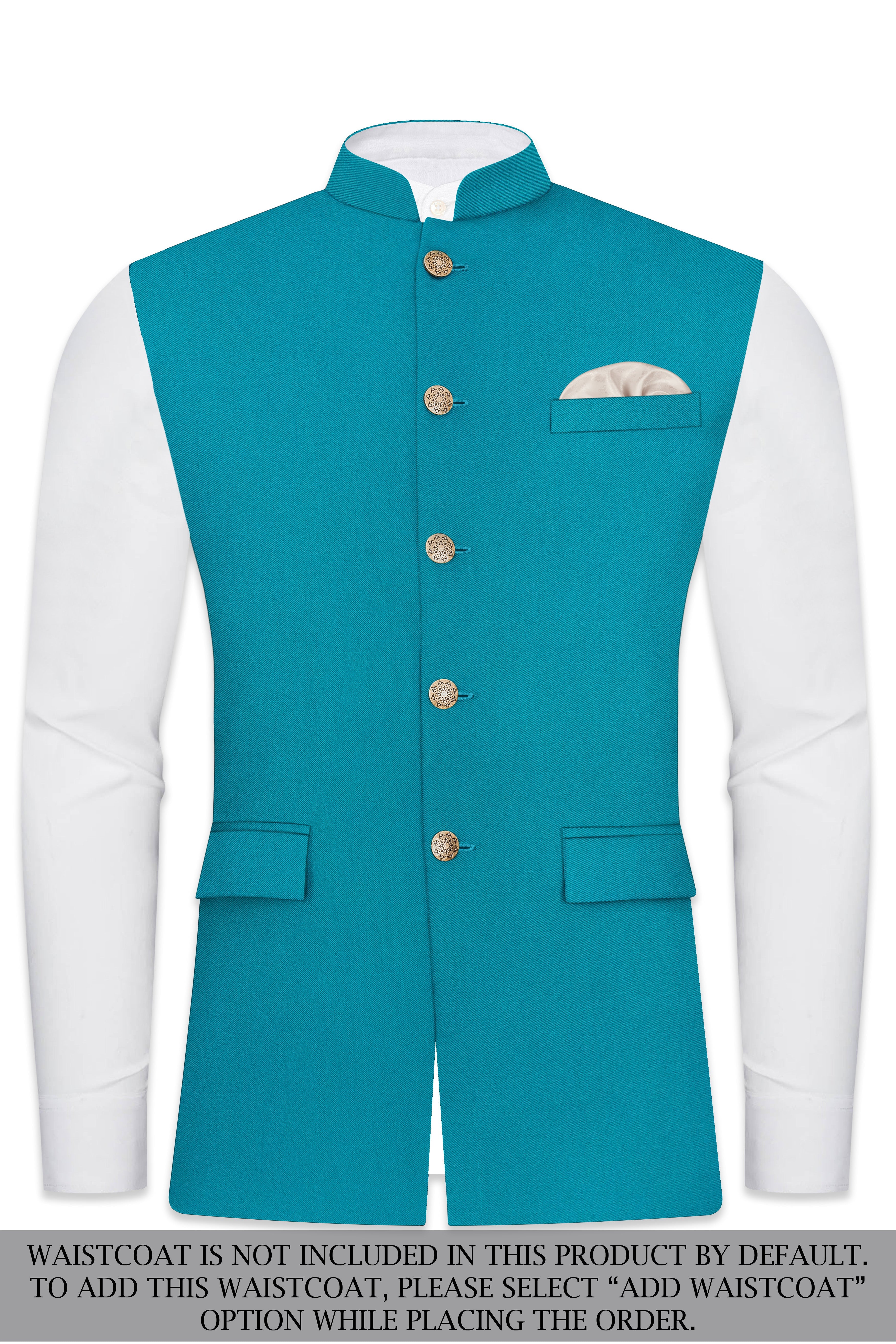 Zephir-Surfie Green Wool Rich Cross Placket Bandhgala Stretchable Traveler Suit