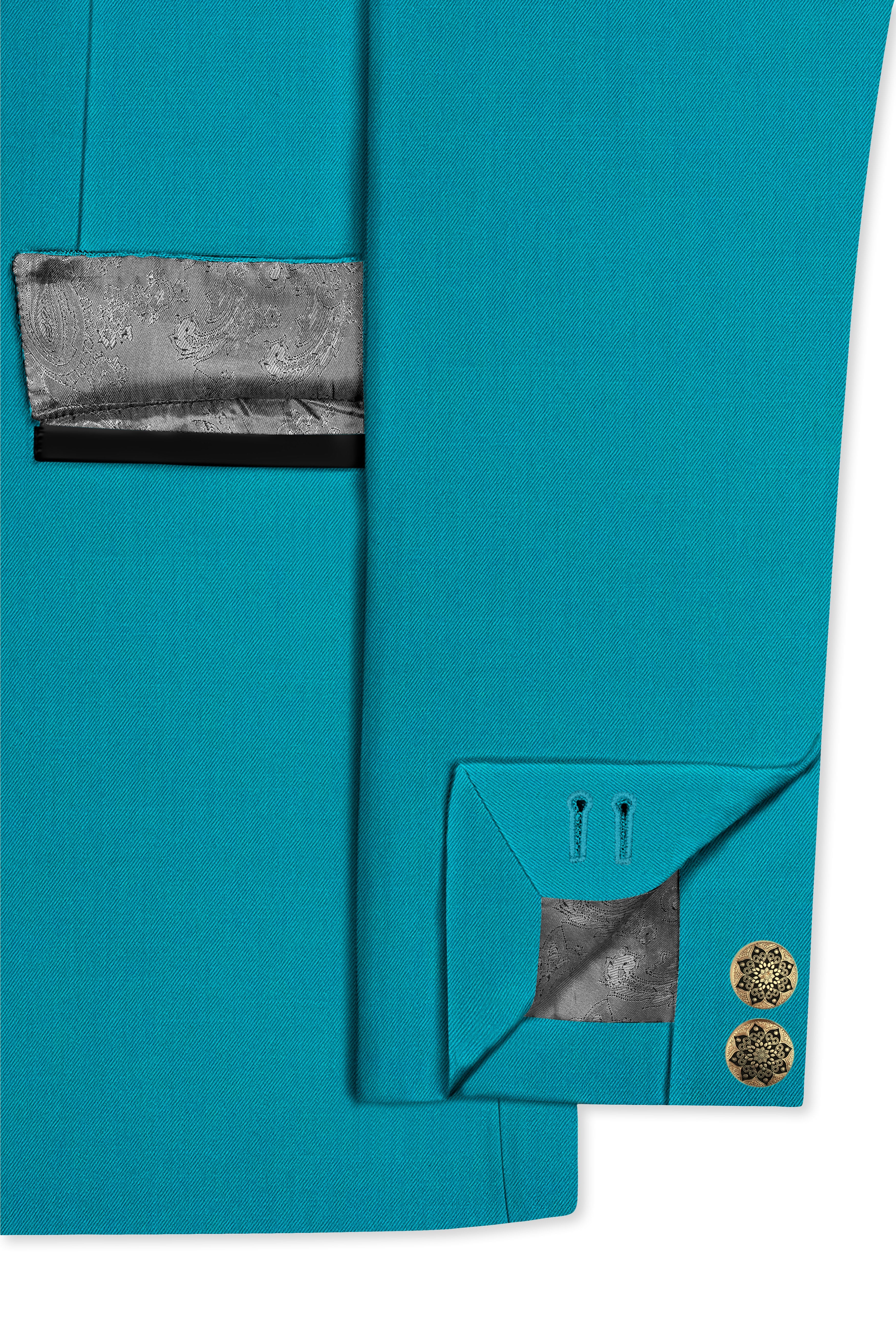 Zephir-Surfie Green Wool Rich Cross Placket Bandhgala Stretchable Traveler Suit