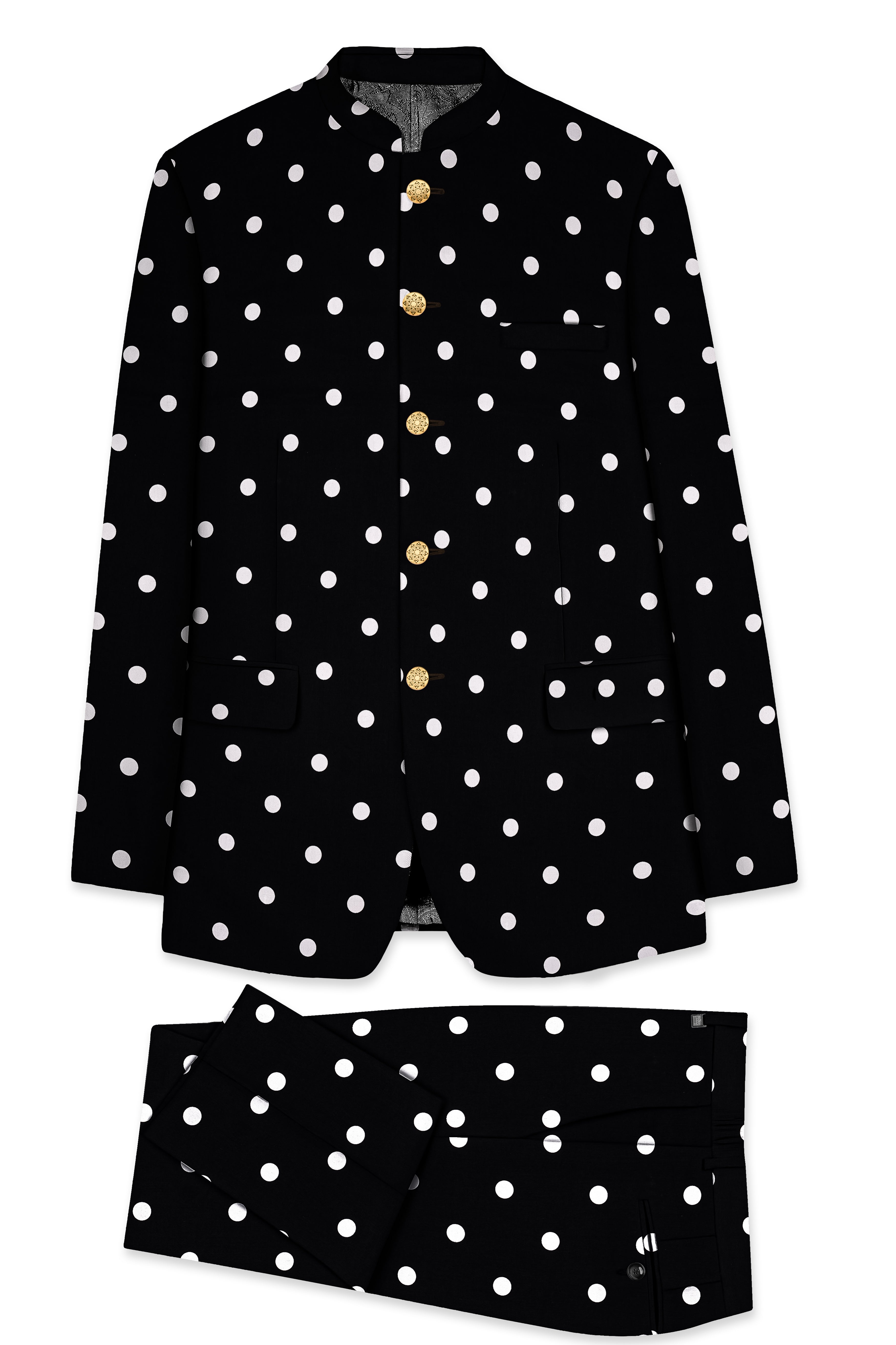 Noirdot-Jade Black Polka Dots Premium Cotton Bandhgala Suit
