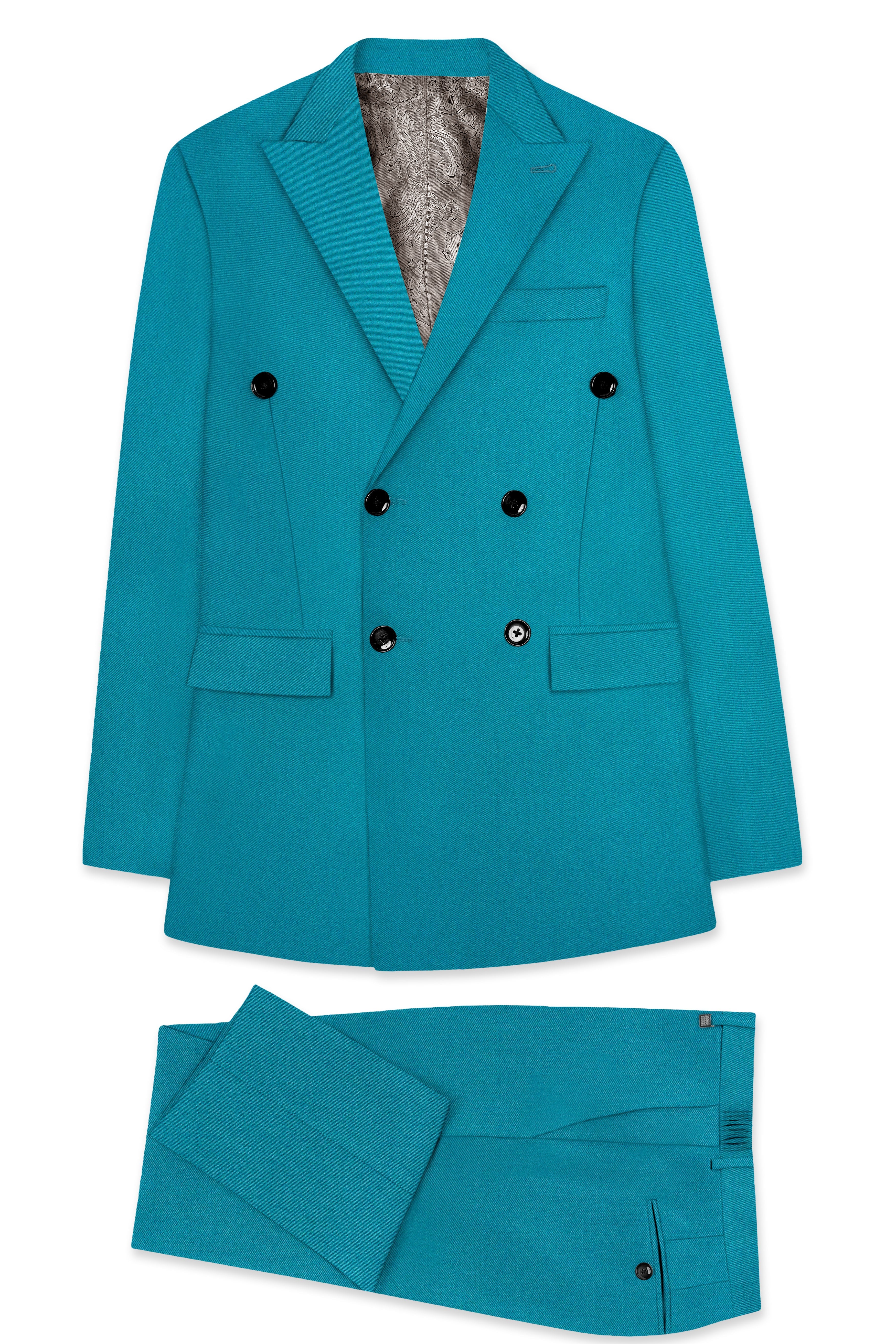 Zephir-Surfie Green Wool Rich Double Breasted Stretchable Traveler Suit
