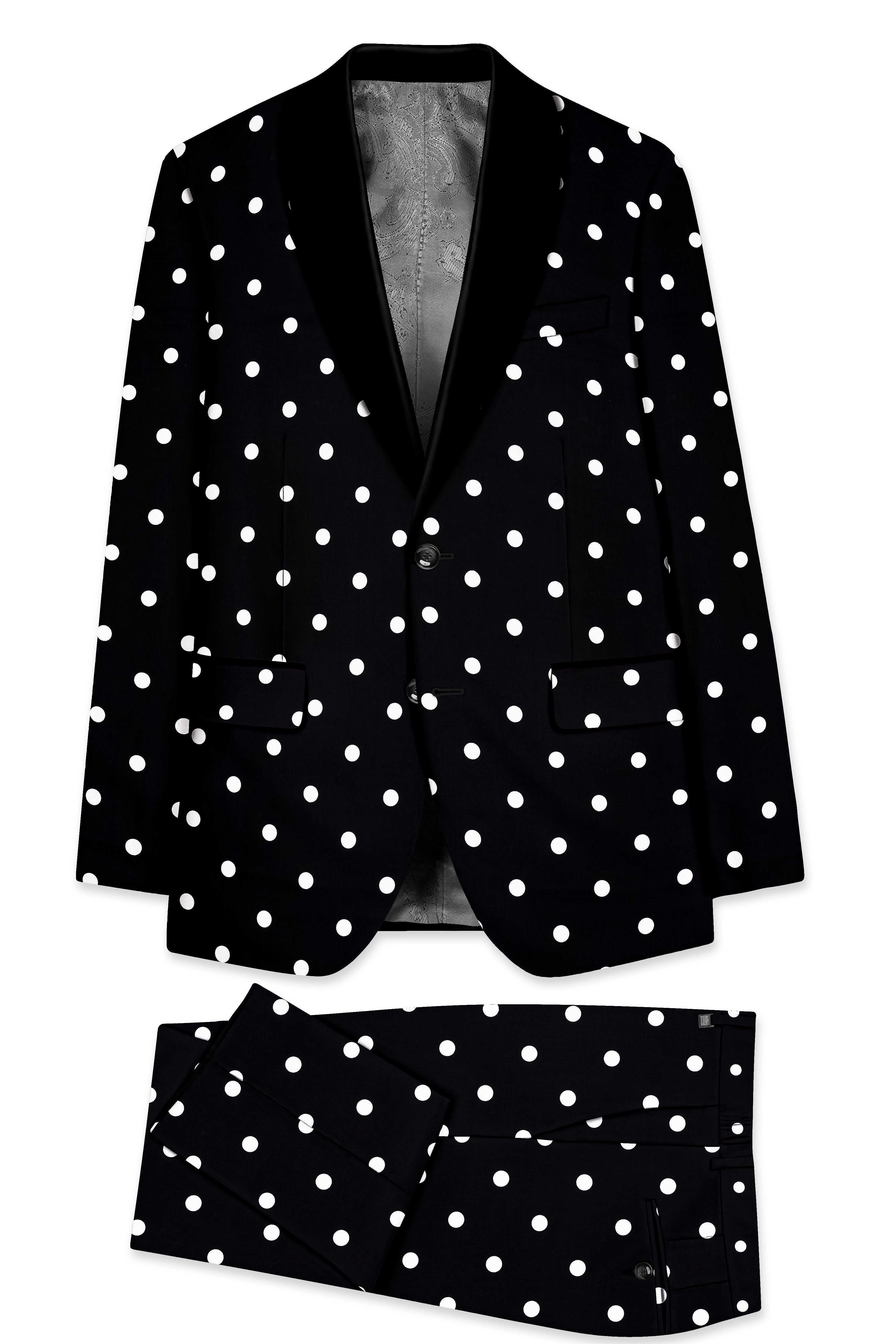 Noirdot-Jade Black Polka Dotted Printed Premium Cotton Tuxedo Suit