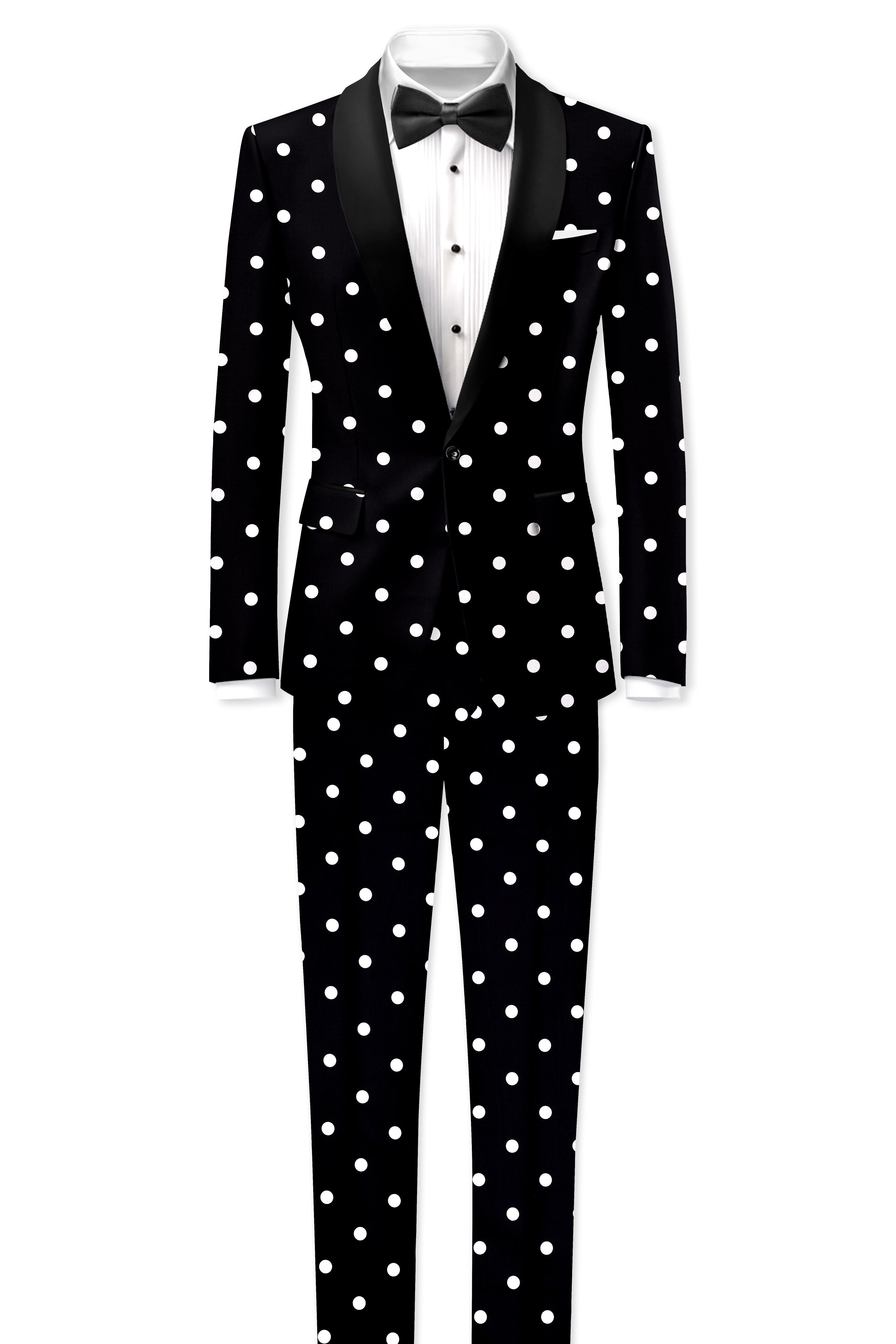 Noirdot-Jade Black Polka Dots Printed Premium Cotton Tuxedo Suit