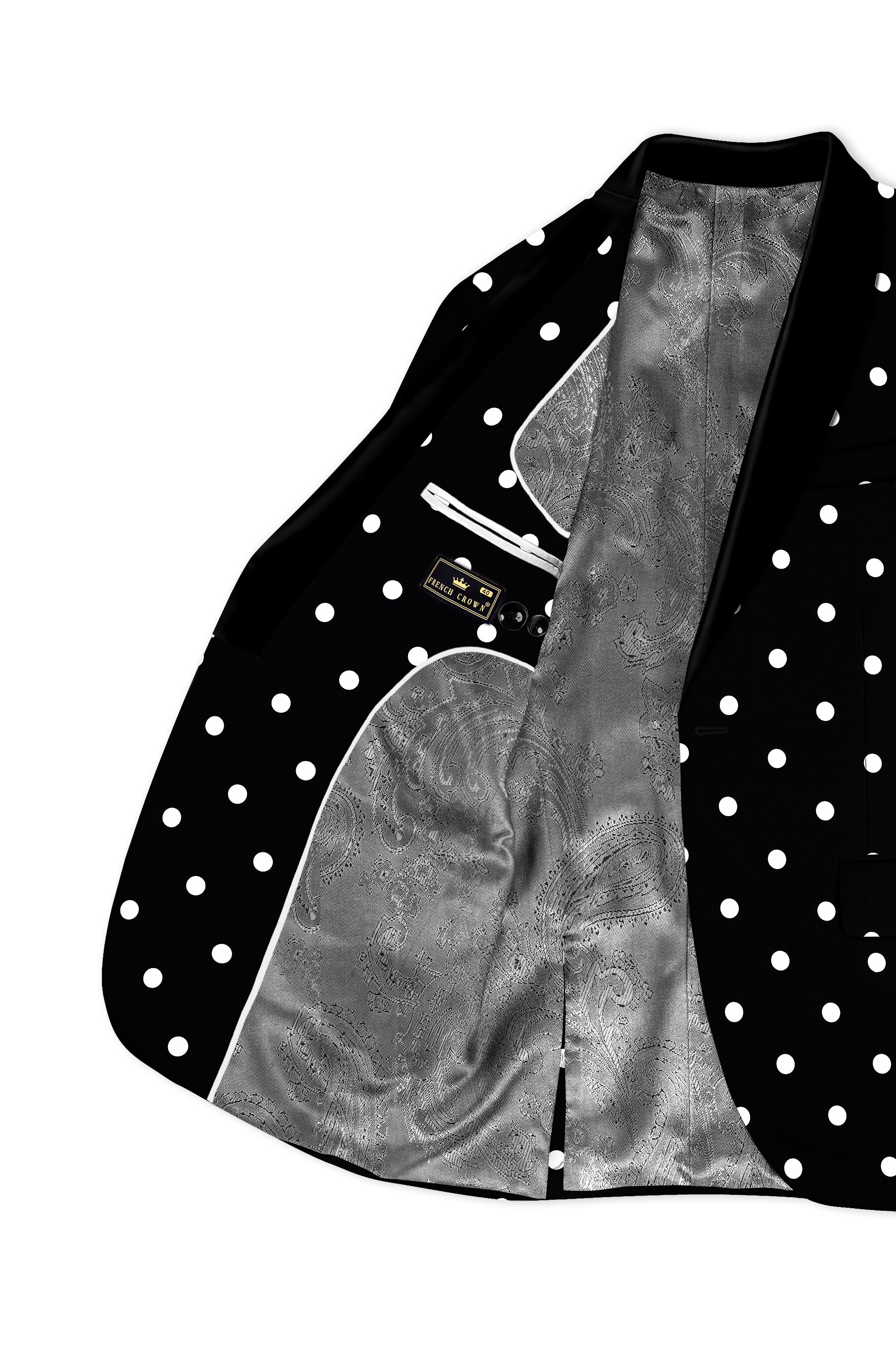 Noirdot-Jade Black Polka Dots Printed Premium Cotton Tuxedo Suit