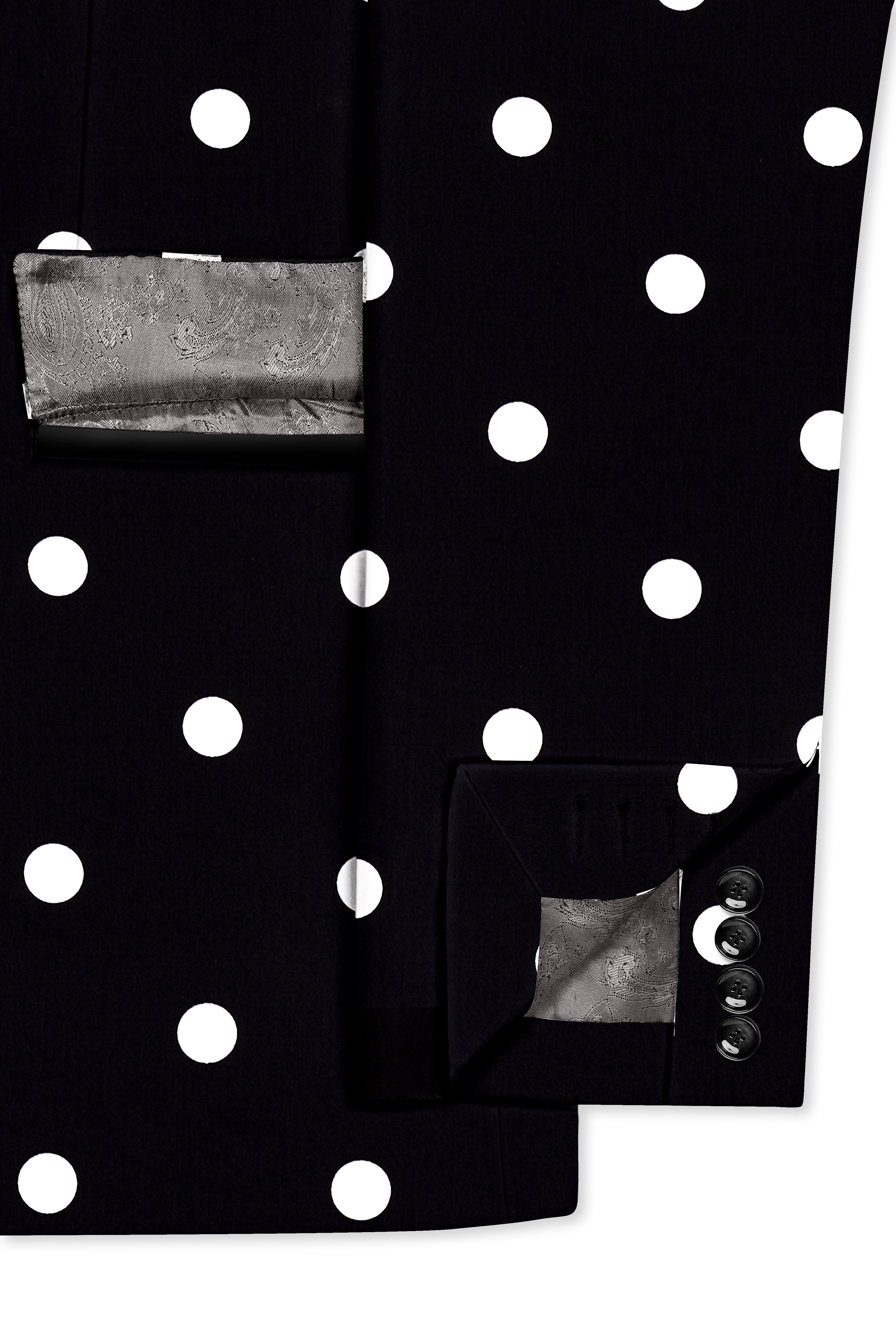 Noirdot-Jade Black Polka Dots Printed Premium Cotton Tuxedo Suit