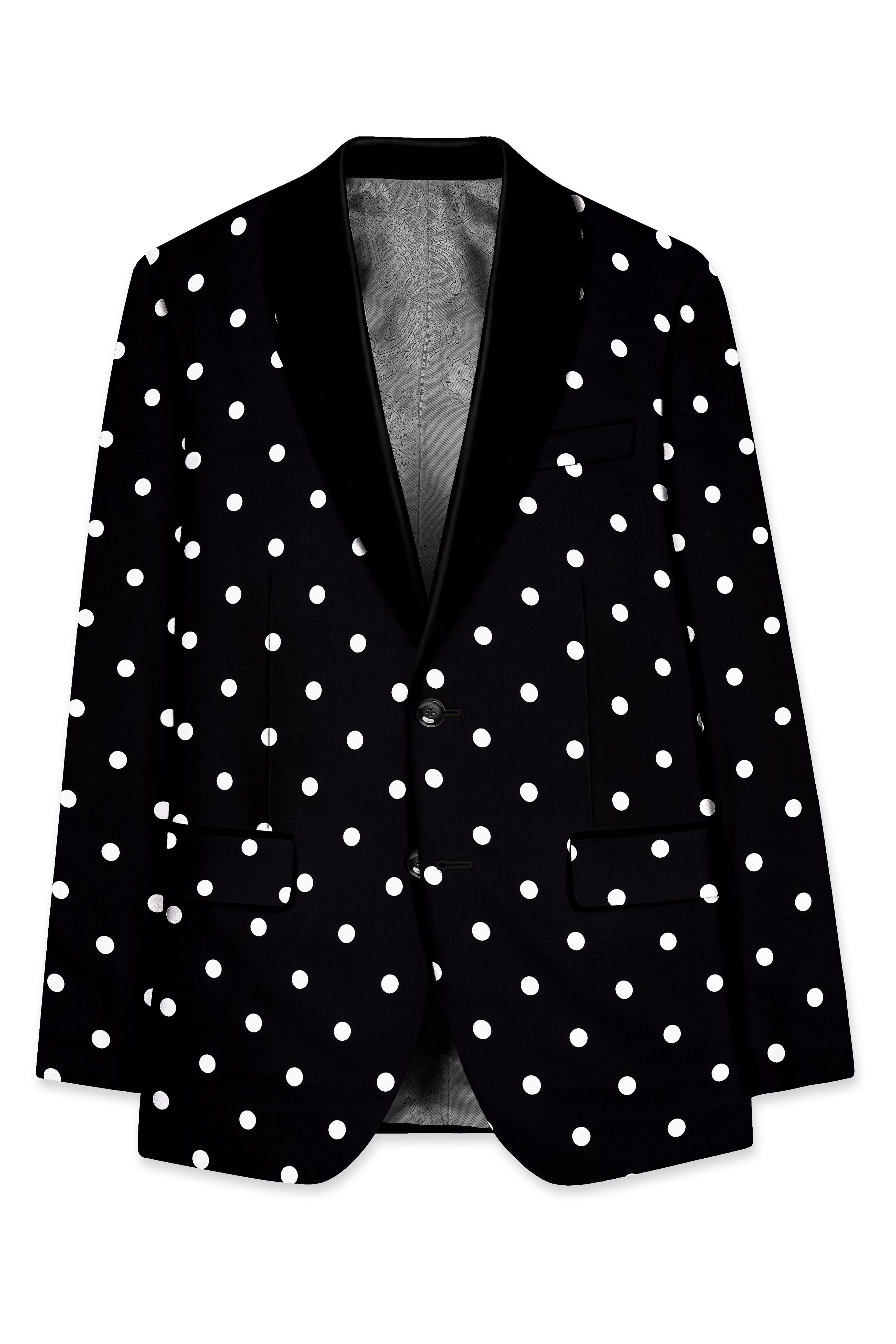 Noirdot-Jade Black Polka Dotted Printed Premium Cotton Tuxedo Suit