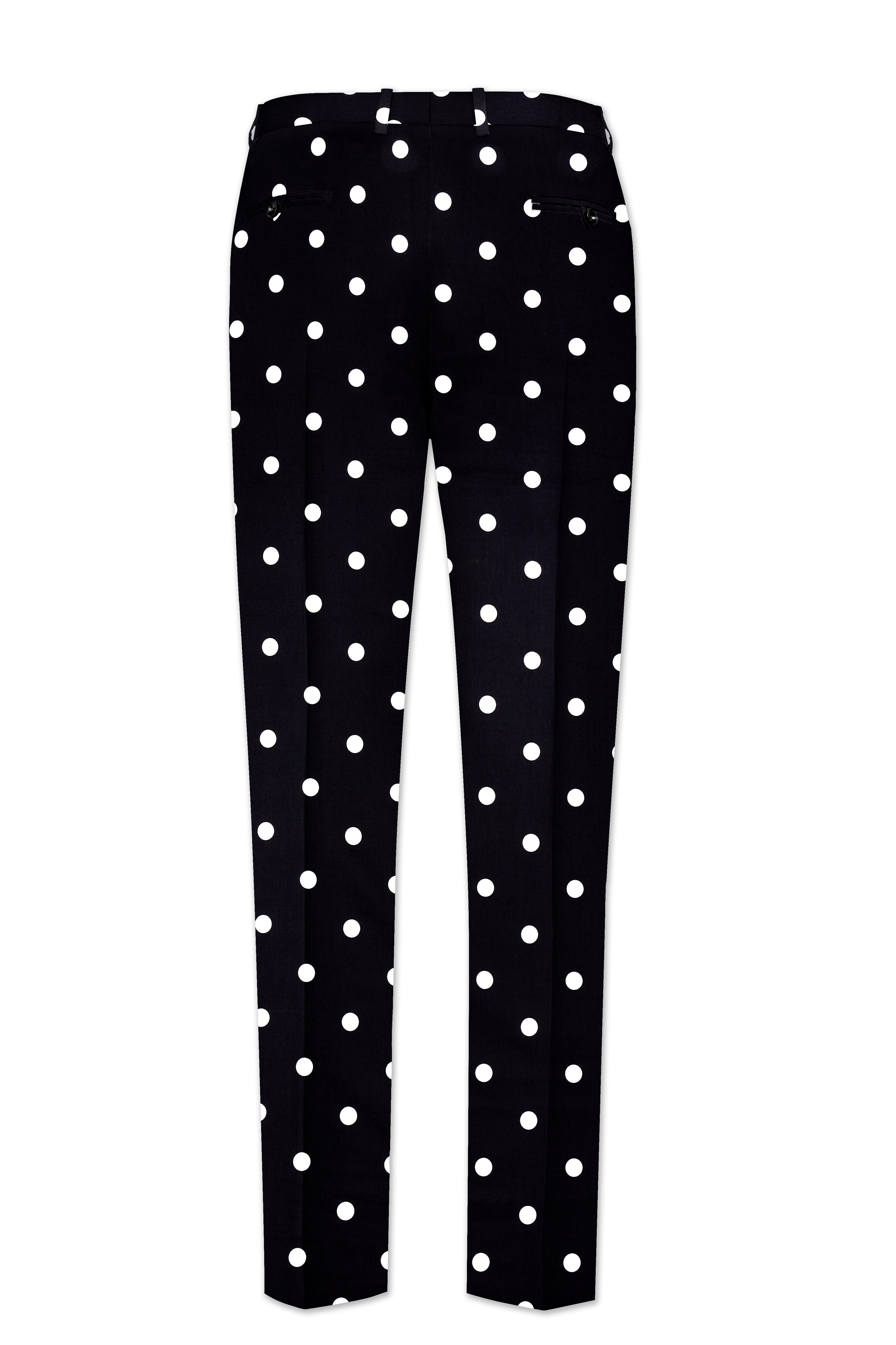 Noirdot-Jade Black Polka Dots Printed Premium Cotton Peak Lapel Tuxedo Suit