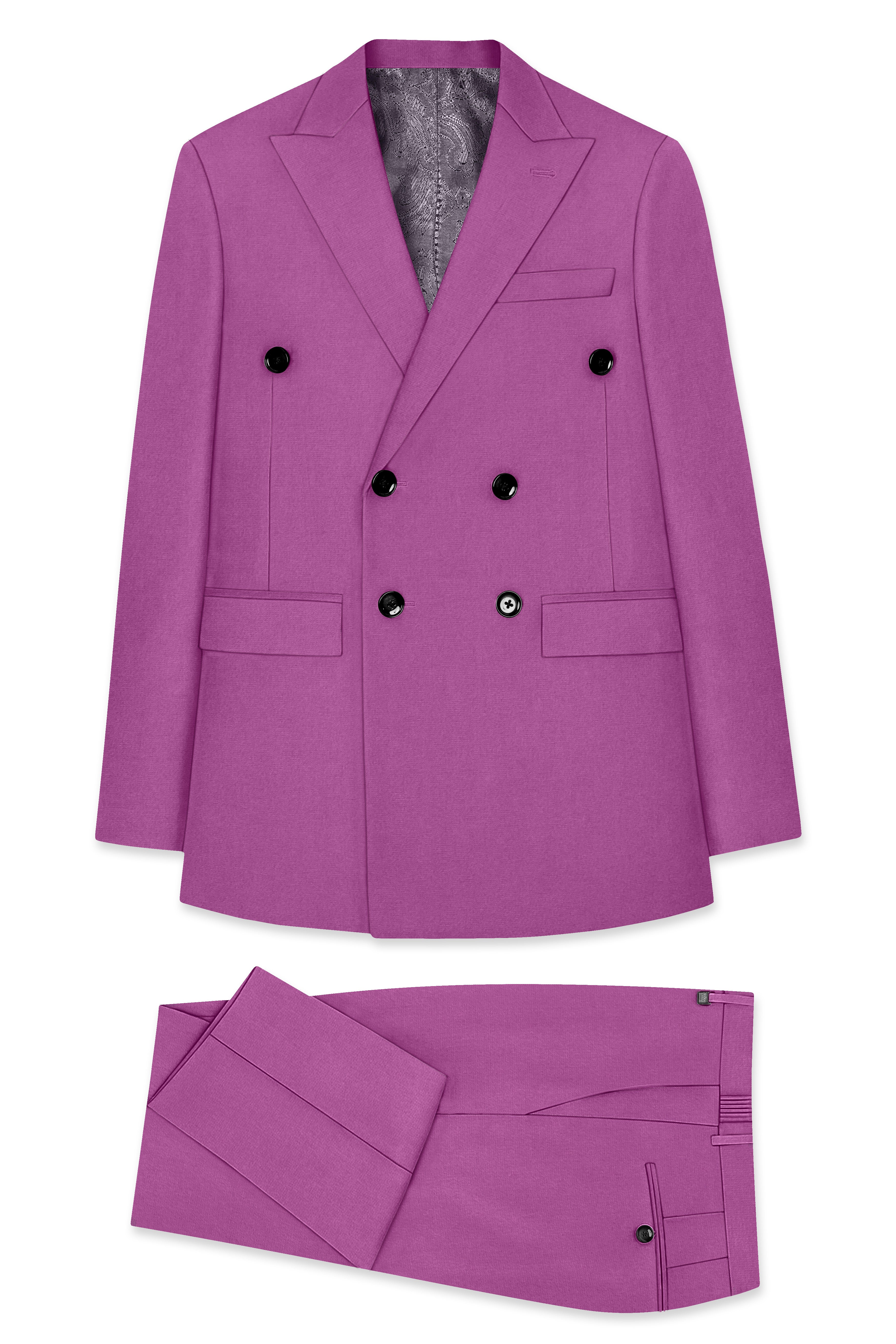 Rosvoy-Trendy Pink Wool Rich Double Breasted Stretchable Traveler Suit