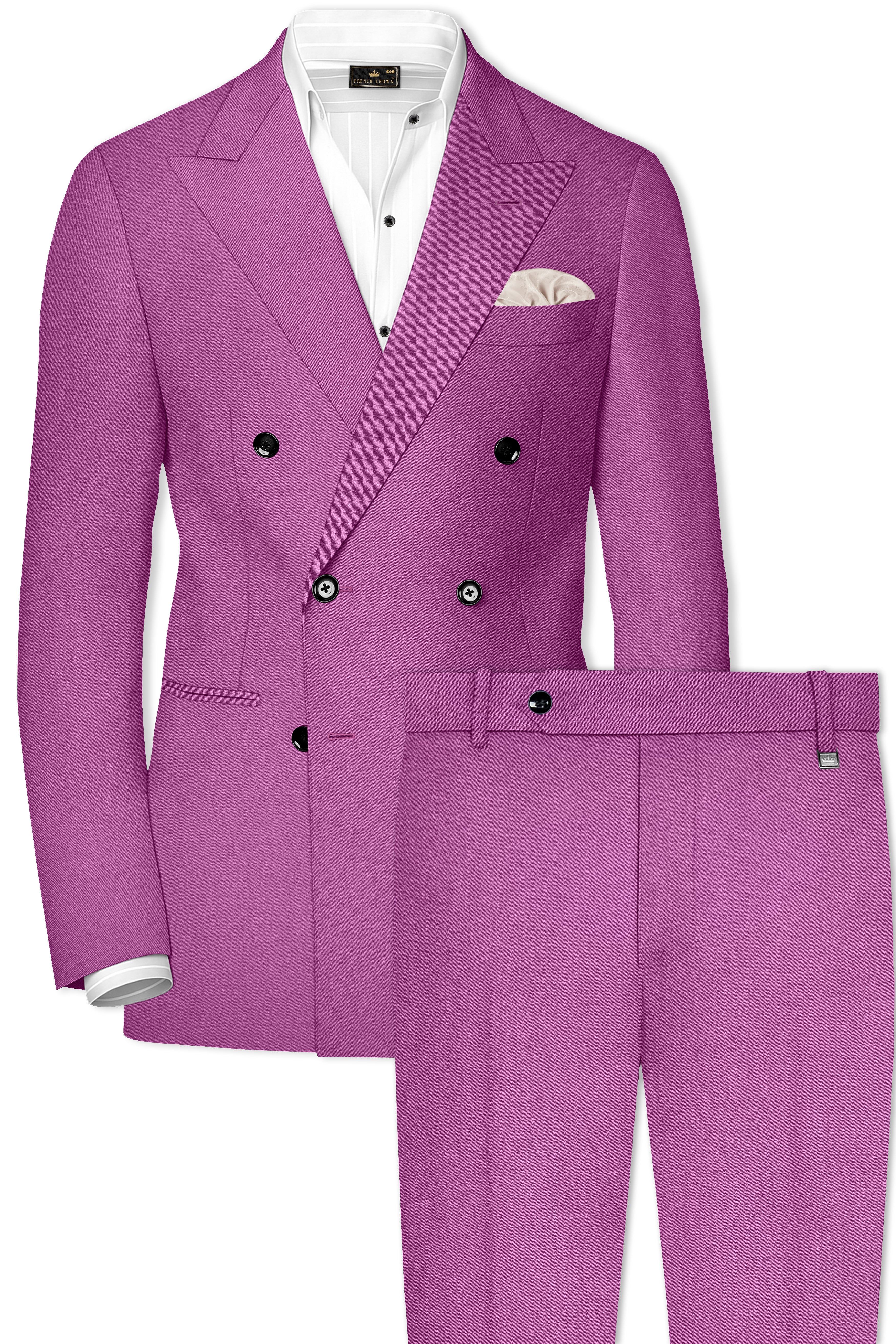 Rosvoy-Trendy Pink Wool Rich Double Breasted Stretchable Traveler Suit