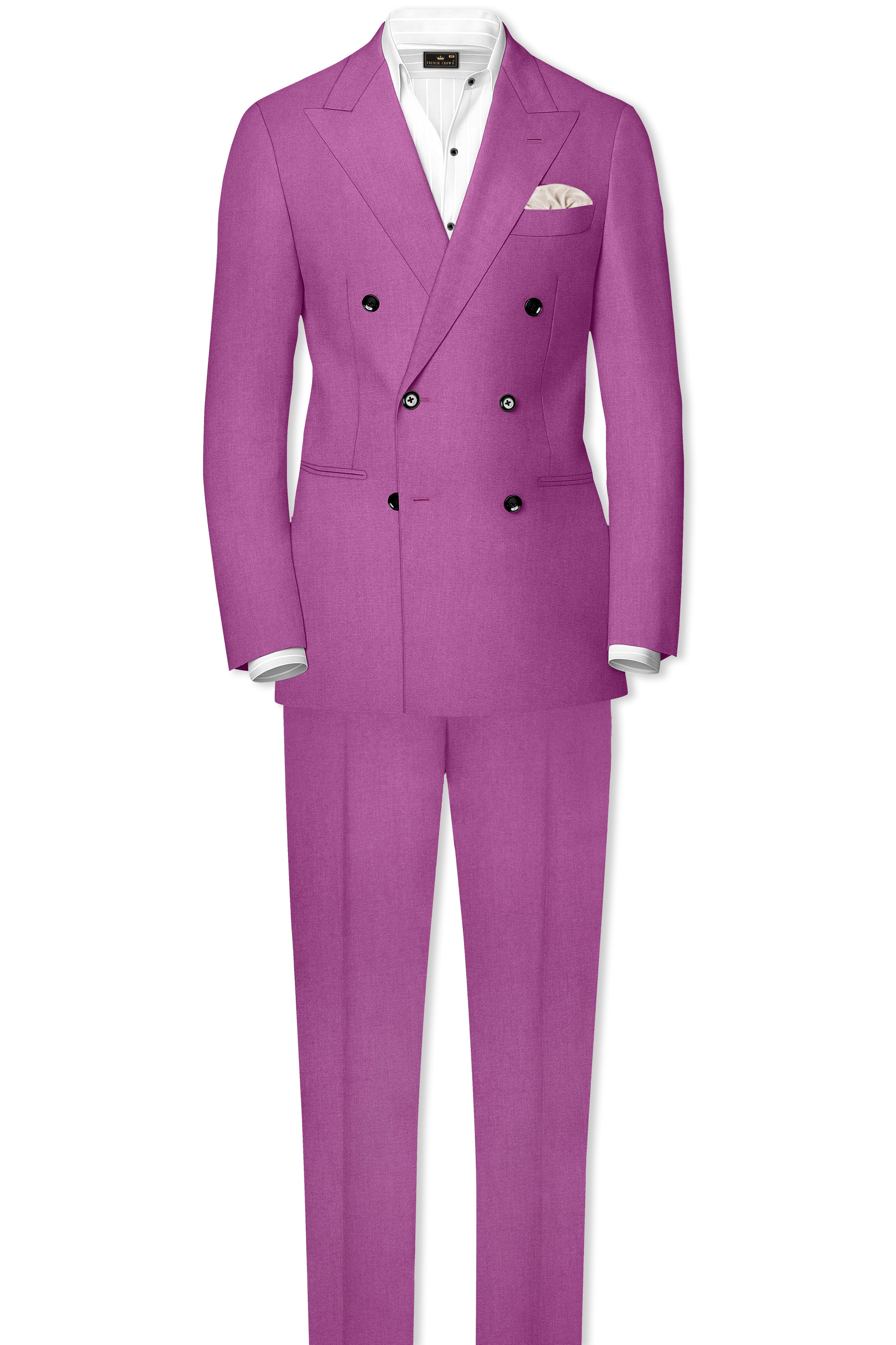 Rosvoy-Trendy Pink Wool Rich Double Breasted Stretchable Traveler Suit