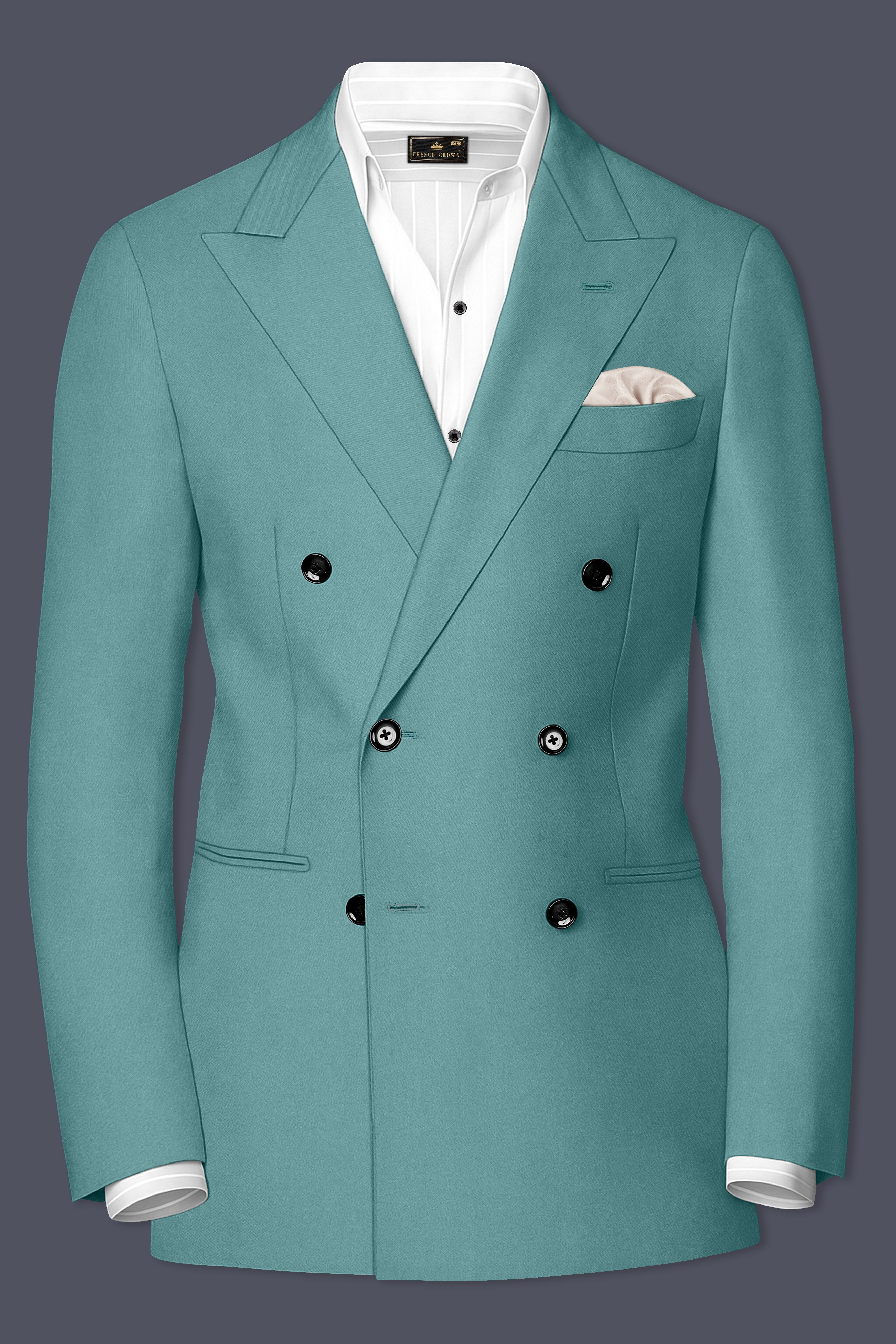 Travirid-Gothic Green Wool Rich Double Breasted Stretchable Traveler Suit