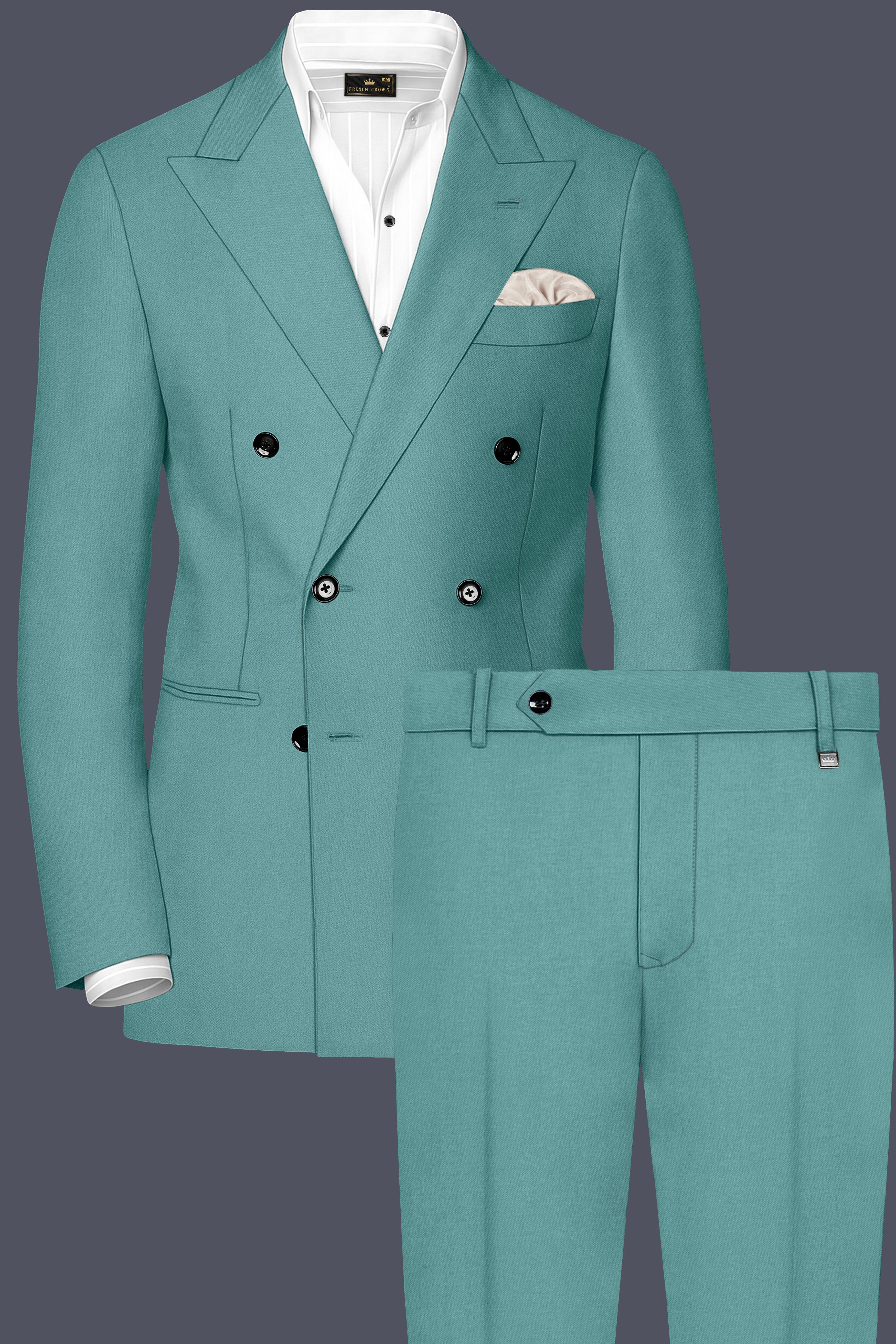 Travirid-Gothic Green Wool Rich Double Breasted Stretchable Traveler Suit