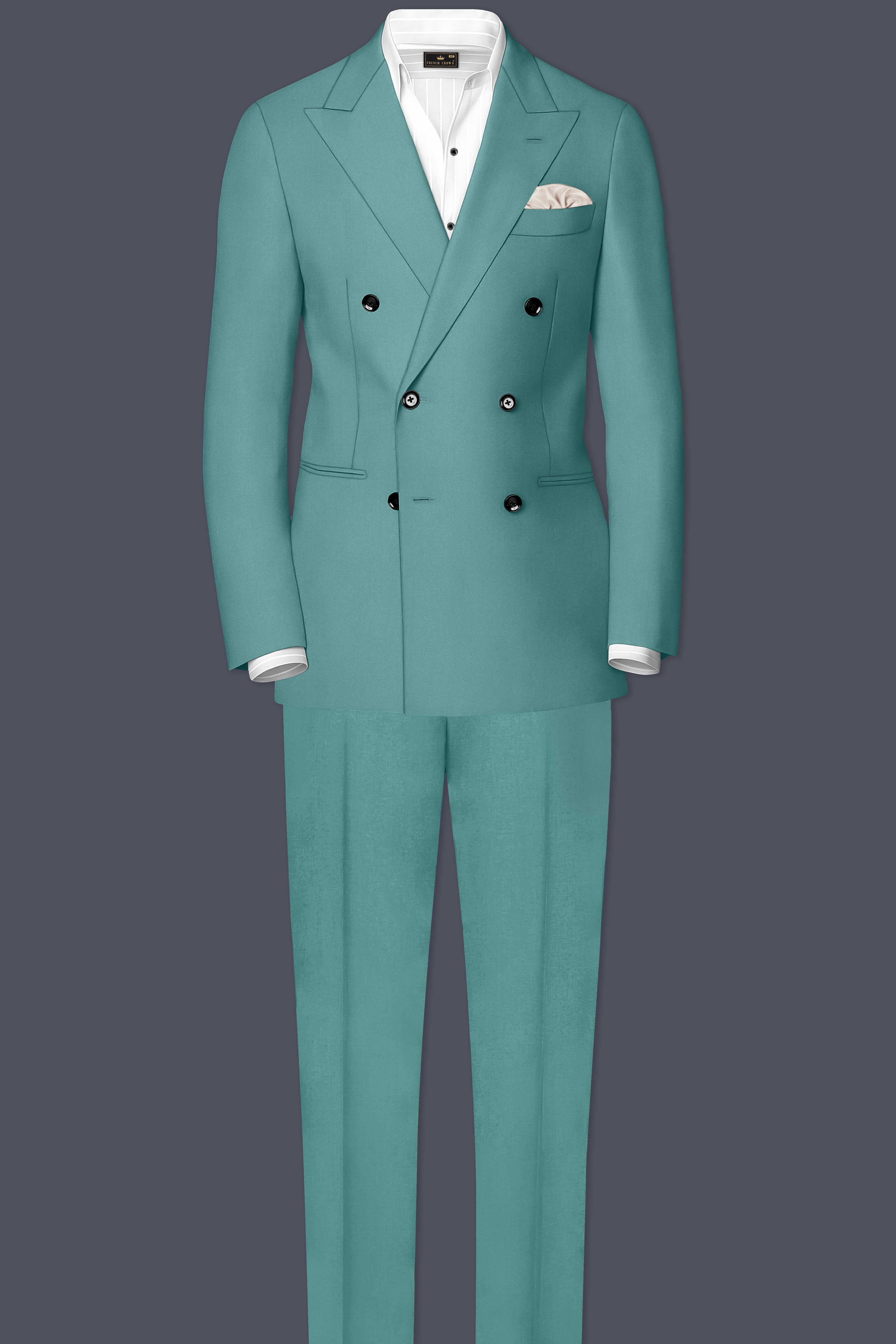 Travirid-Gothic Green Wool Rich Double Breasted Stretchable Traveler Suit