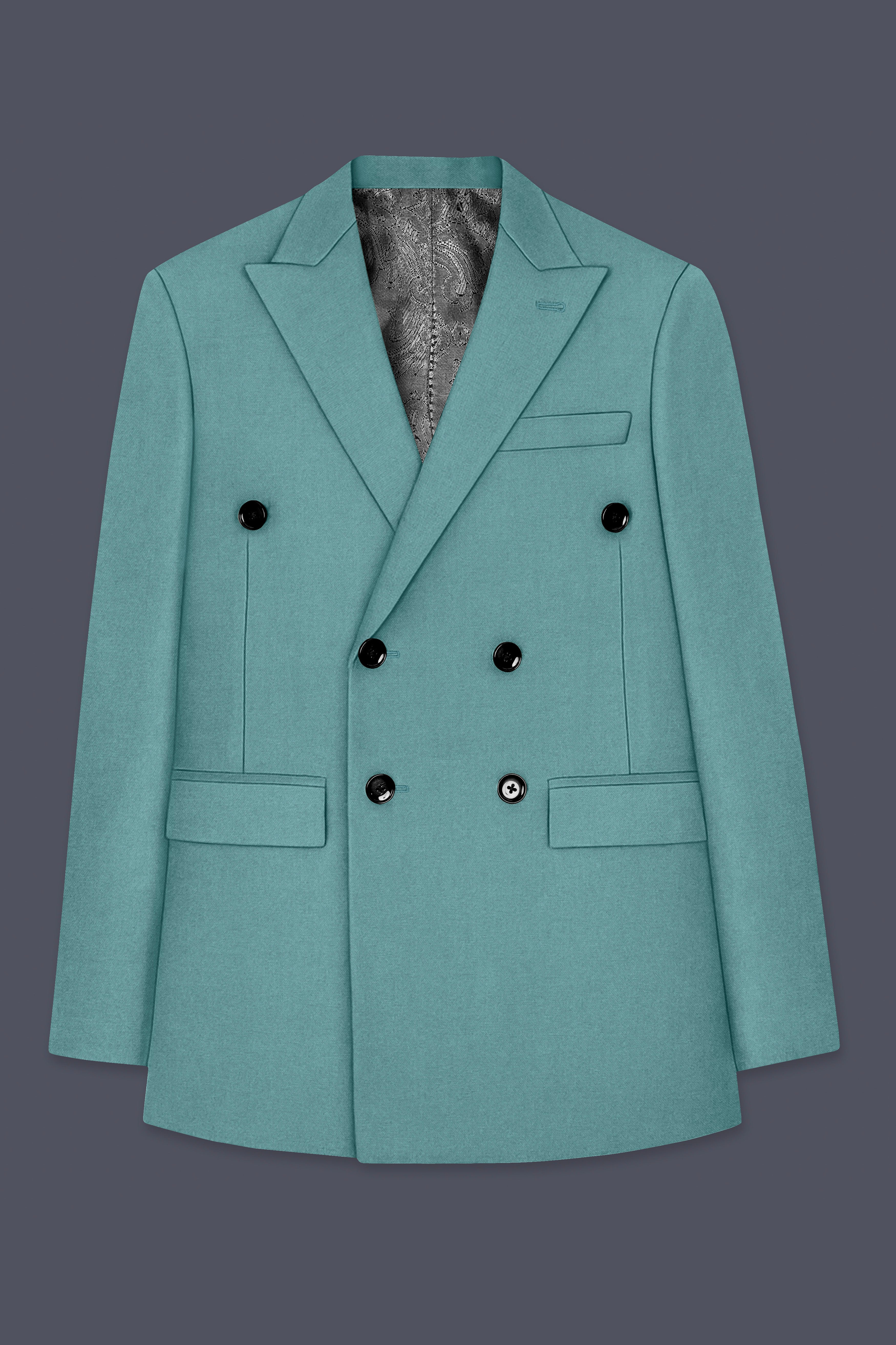 Travirid-Gothic Green Wool Rich Double Breasted Stretchable Traveler Suit