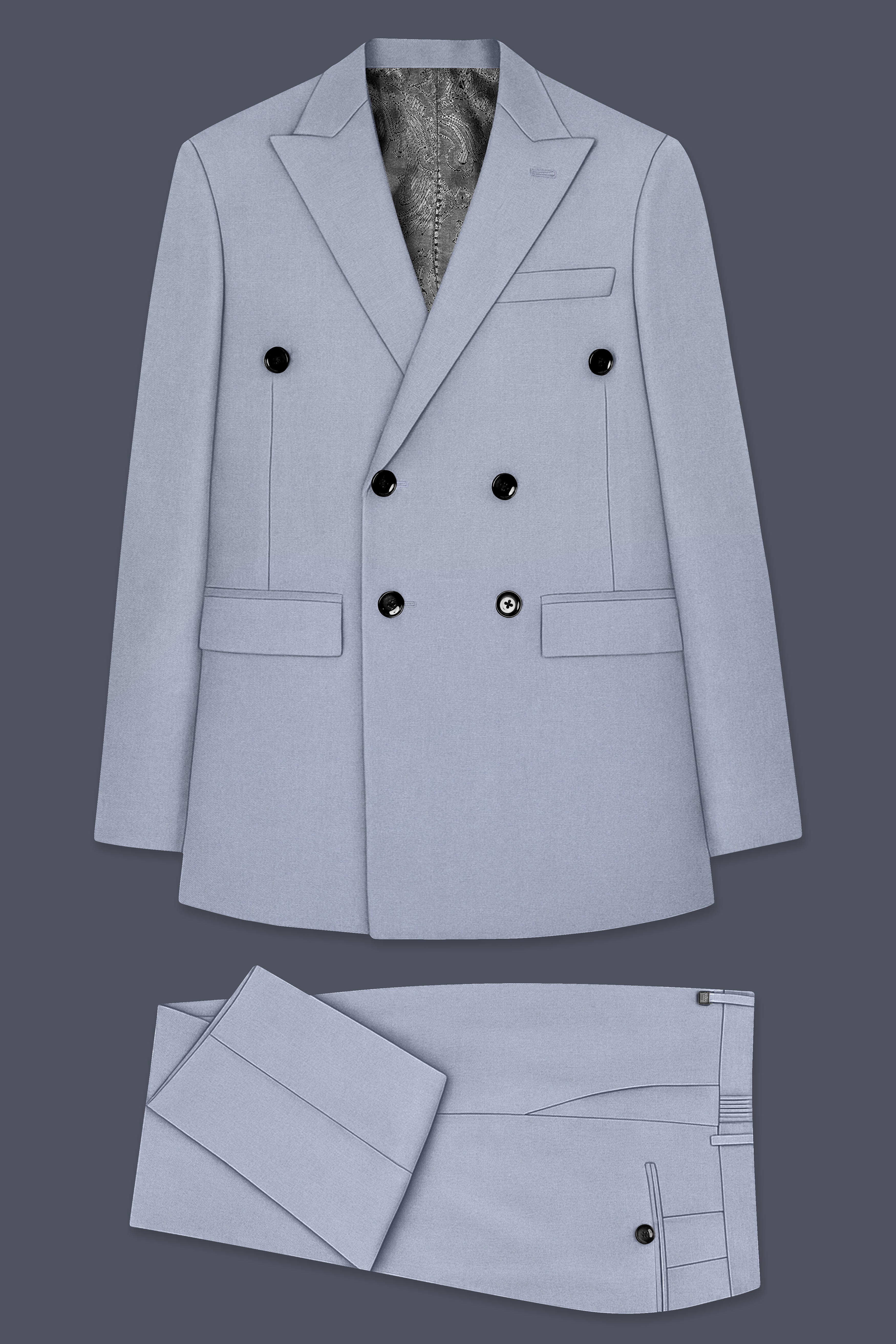 Silgrove-Loblolly Gray Wool Rich Double Breasted Stretchable Traveler Suit