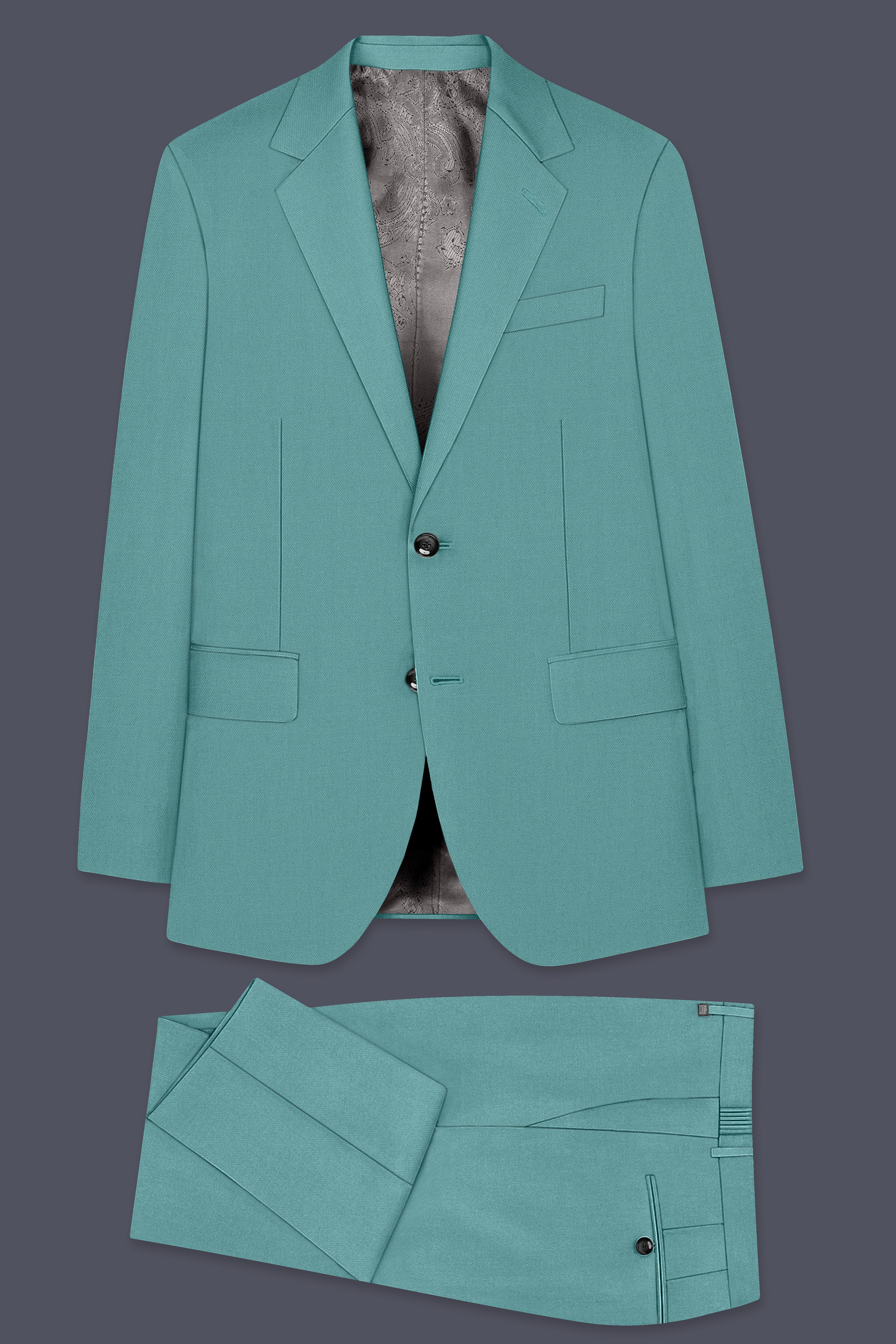Travirid-Gothic Green Wool Rich Single Breasted Stretchable Traveler Suit