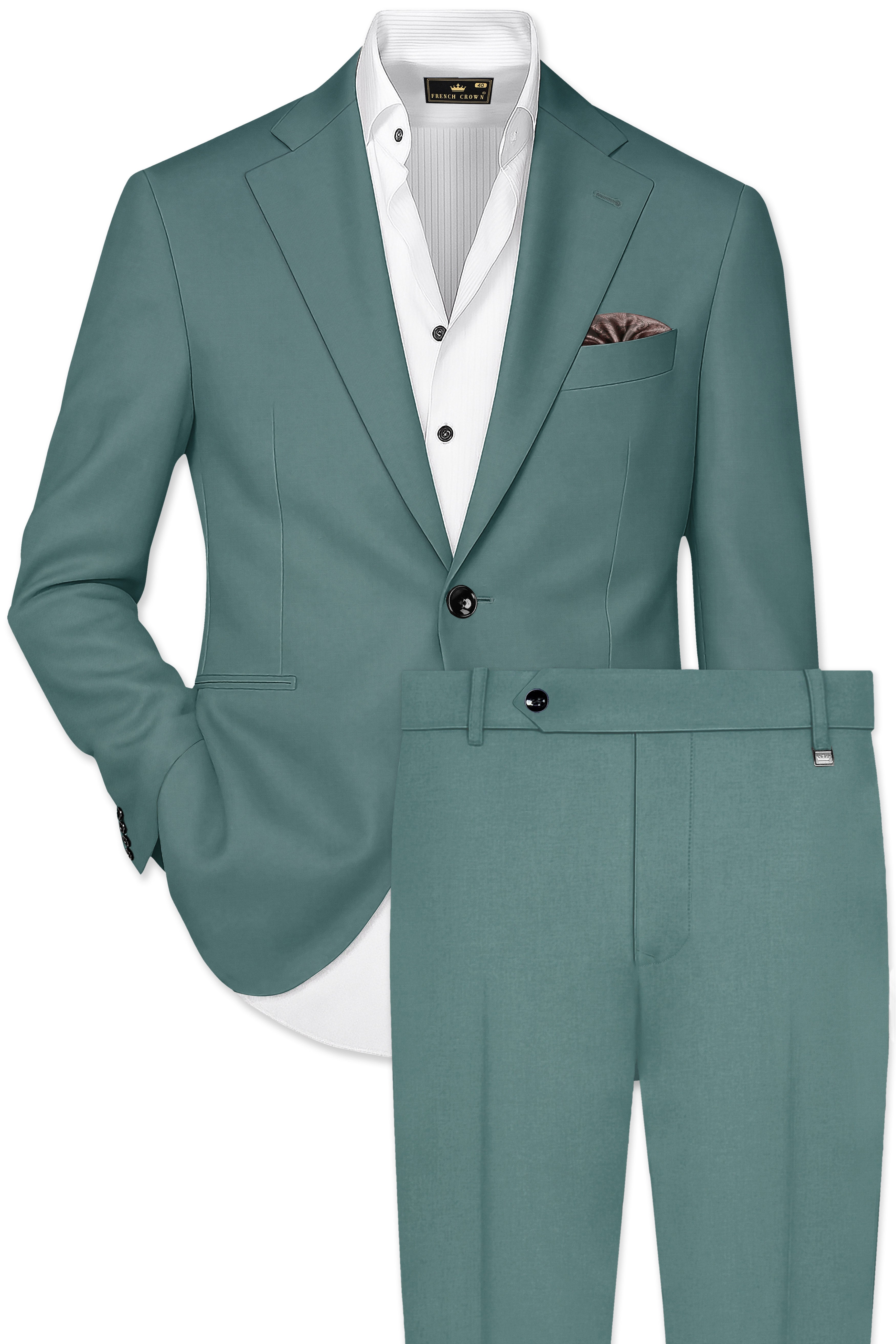 Travliam-William Green Wool Rich Single Breasted Slight Stretch Suit