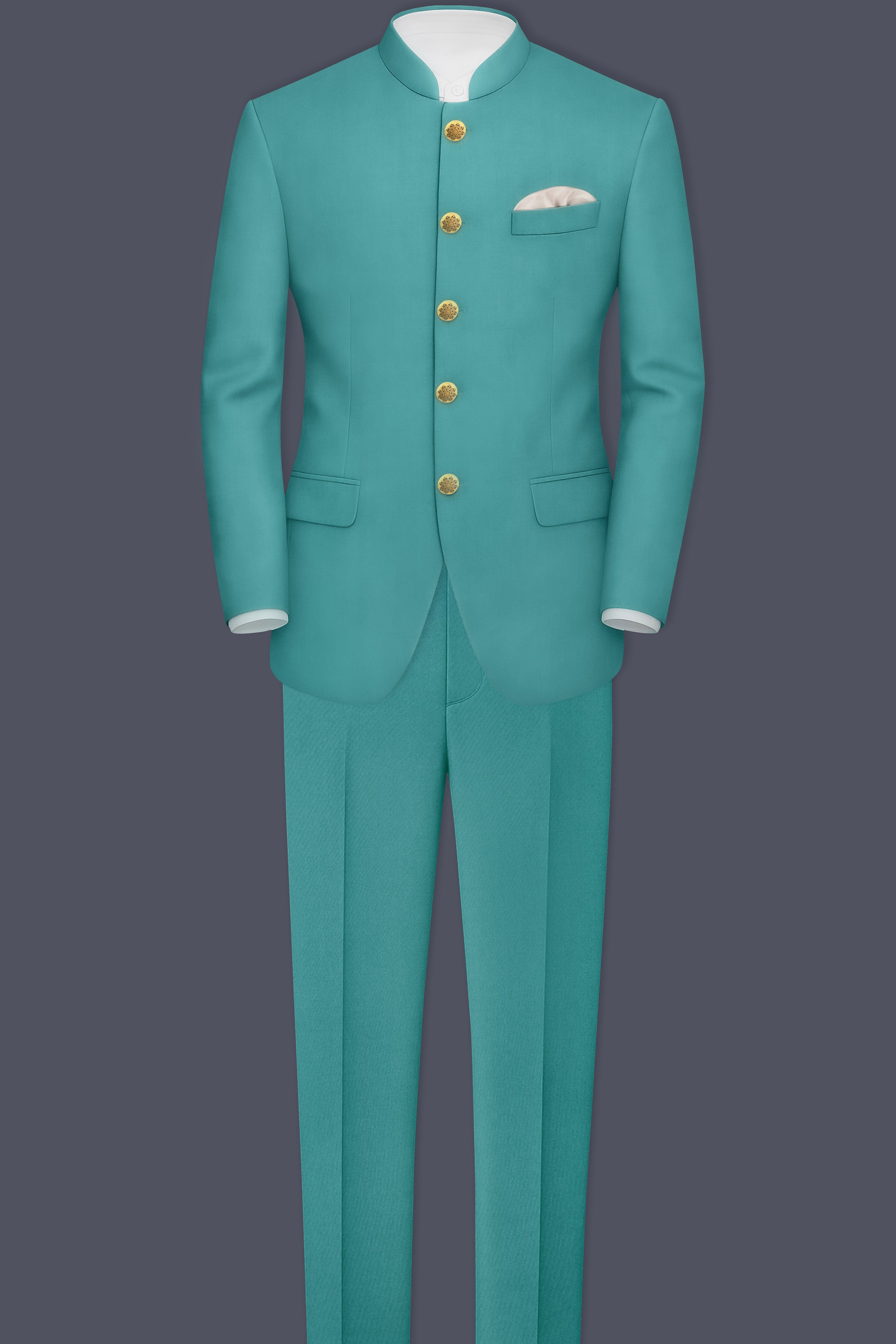 Travirid-Gothic Green Wool Rich Bandhgala Stretchable Traveler Suit