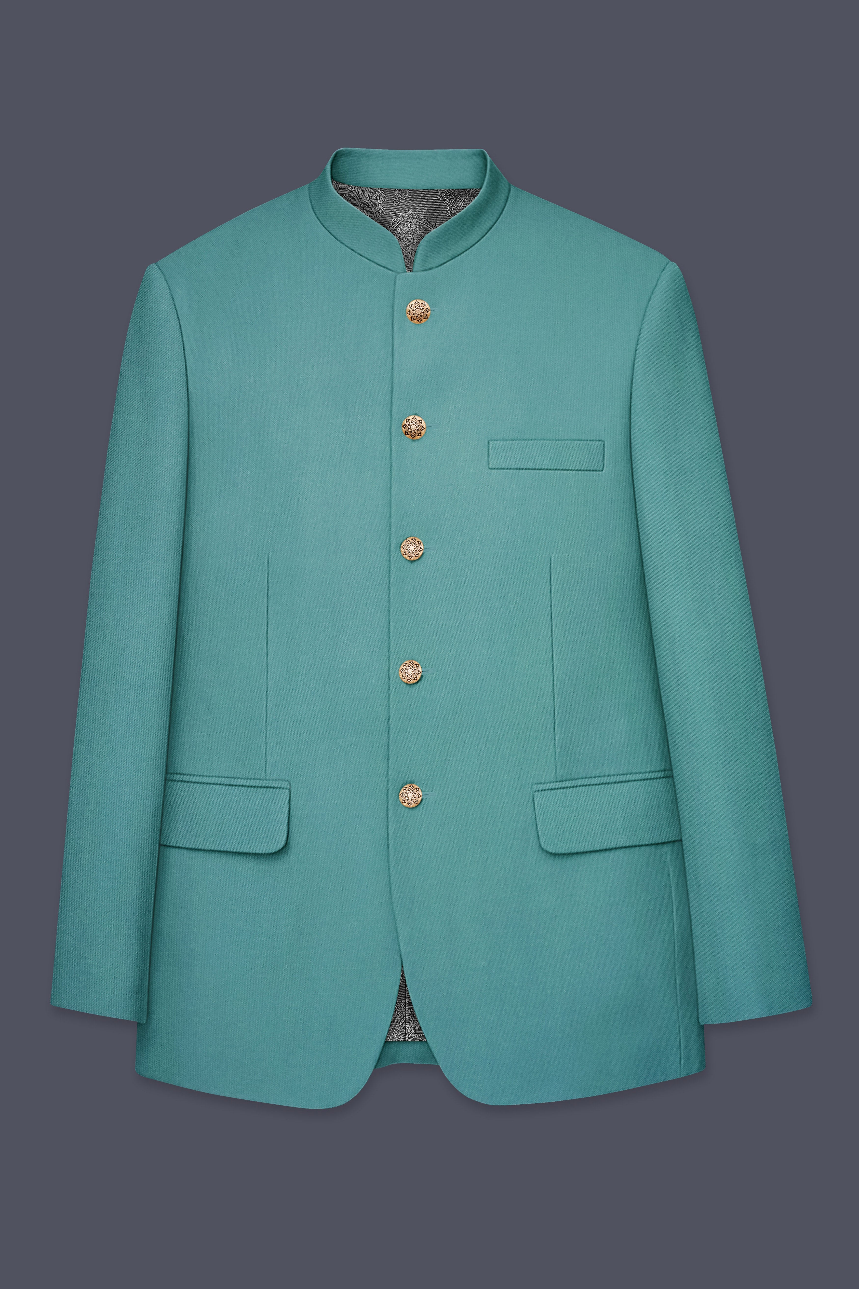 Travirid-Gothic Green Wool Rich Bandhgala Stretchable Traveler Suit
