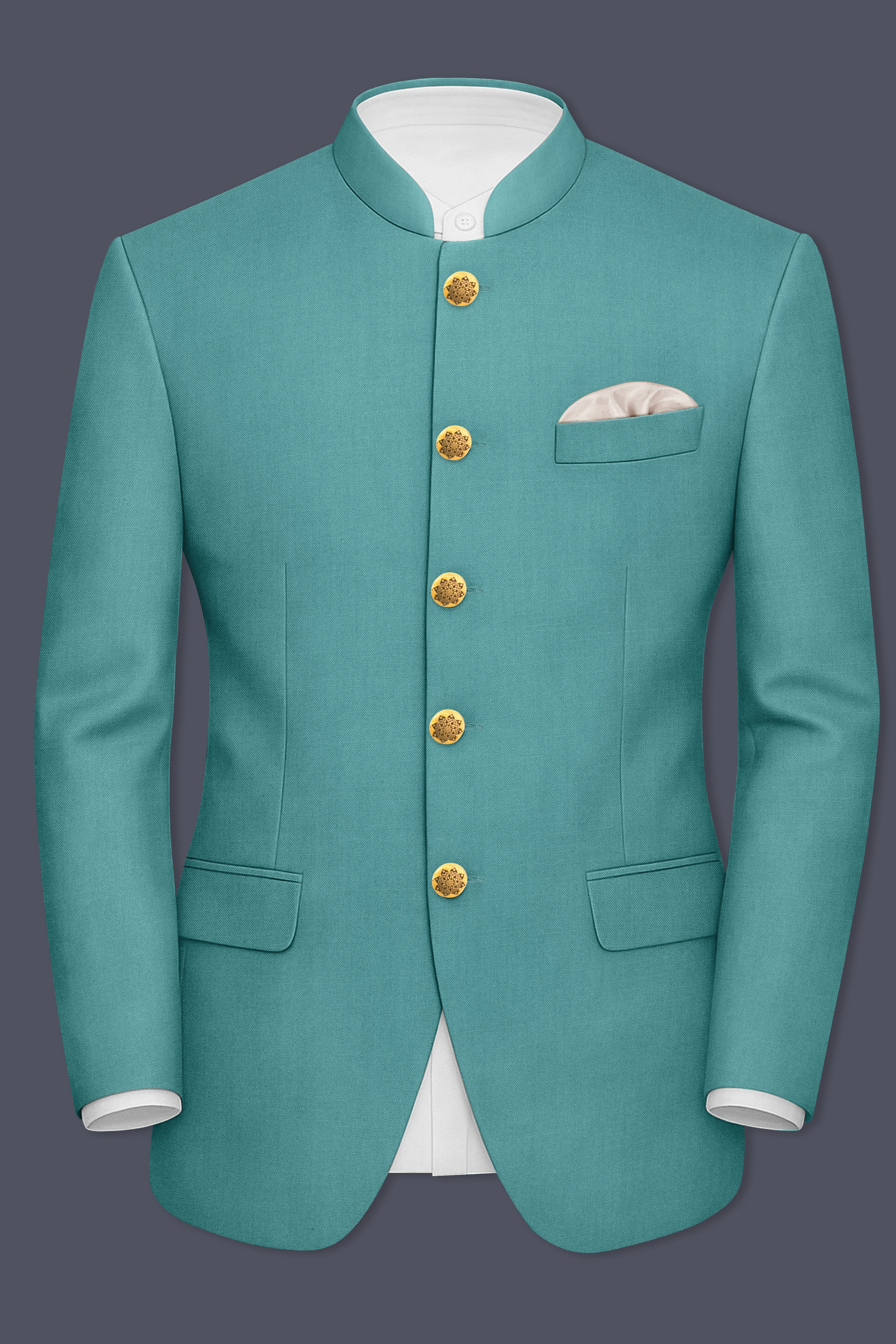 Travirid-Gothic Green Wool Rich Bandhgala Stretchable Traveler Suit