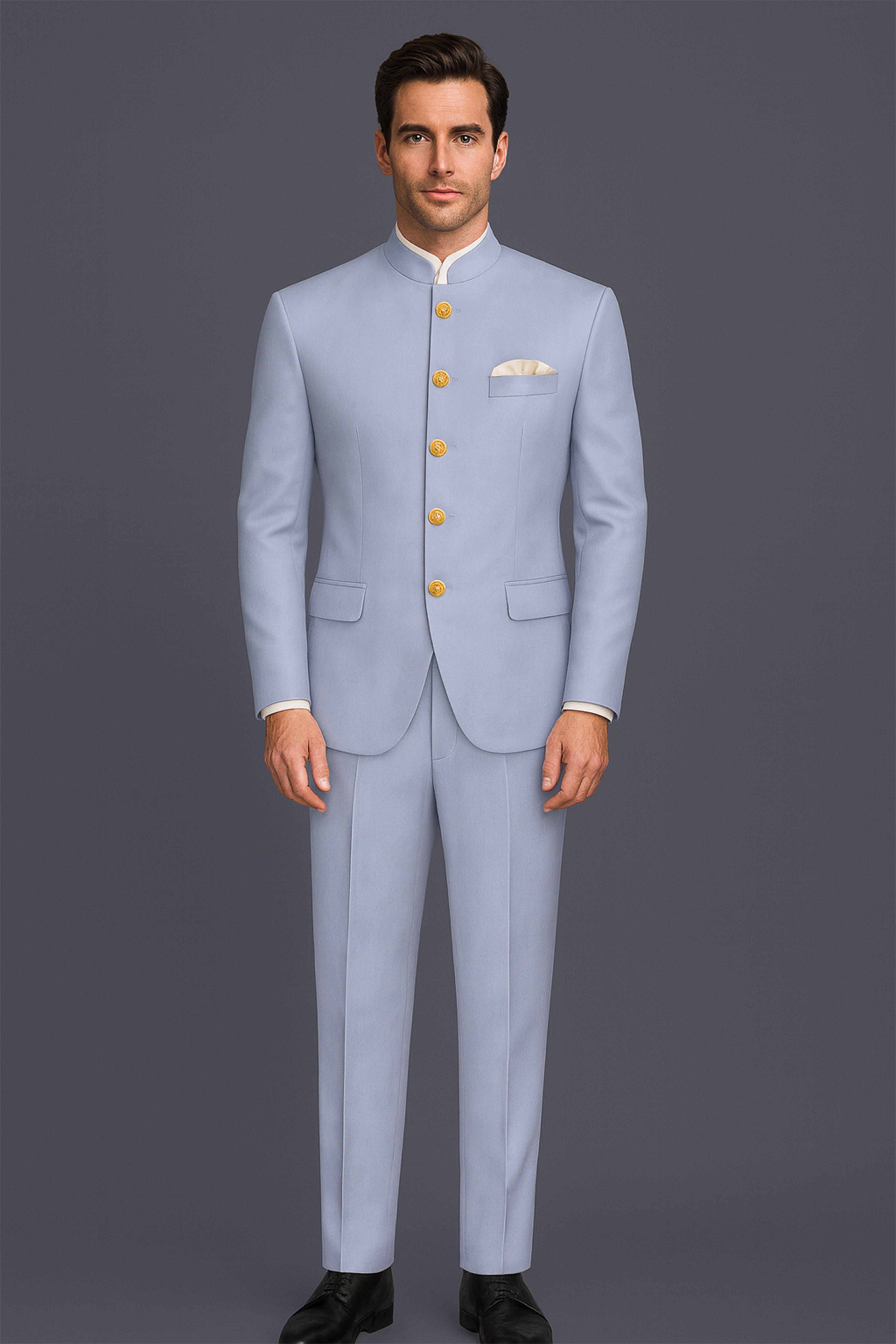 Silgrove-Loblolly Gray Wool Rich Bandhgala Stretchable Traveler Suit
