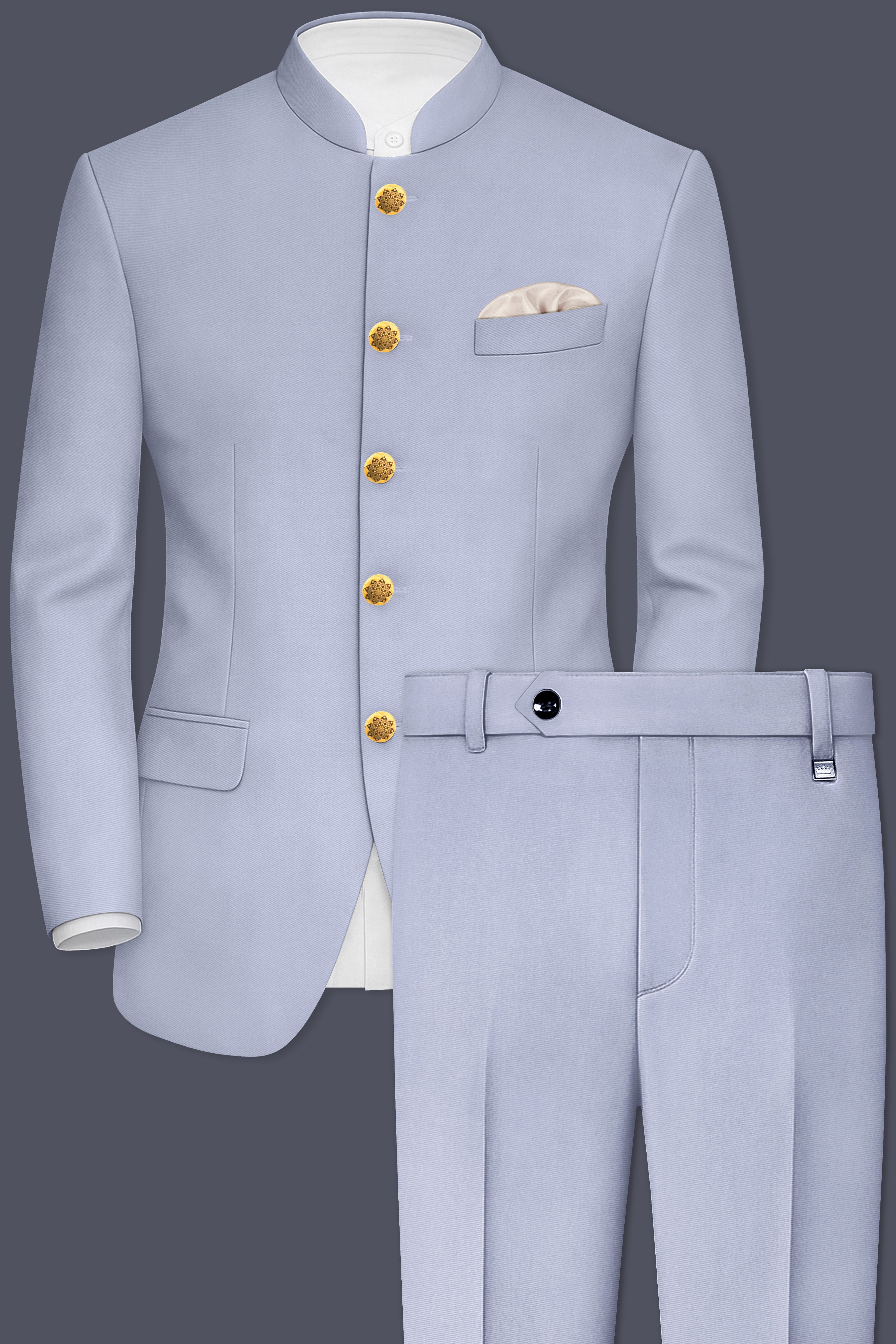 Silgrove-Loblolly Gray Wool Rich Bandhgala Stretchable Traveler Suit
