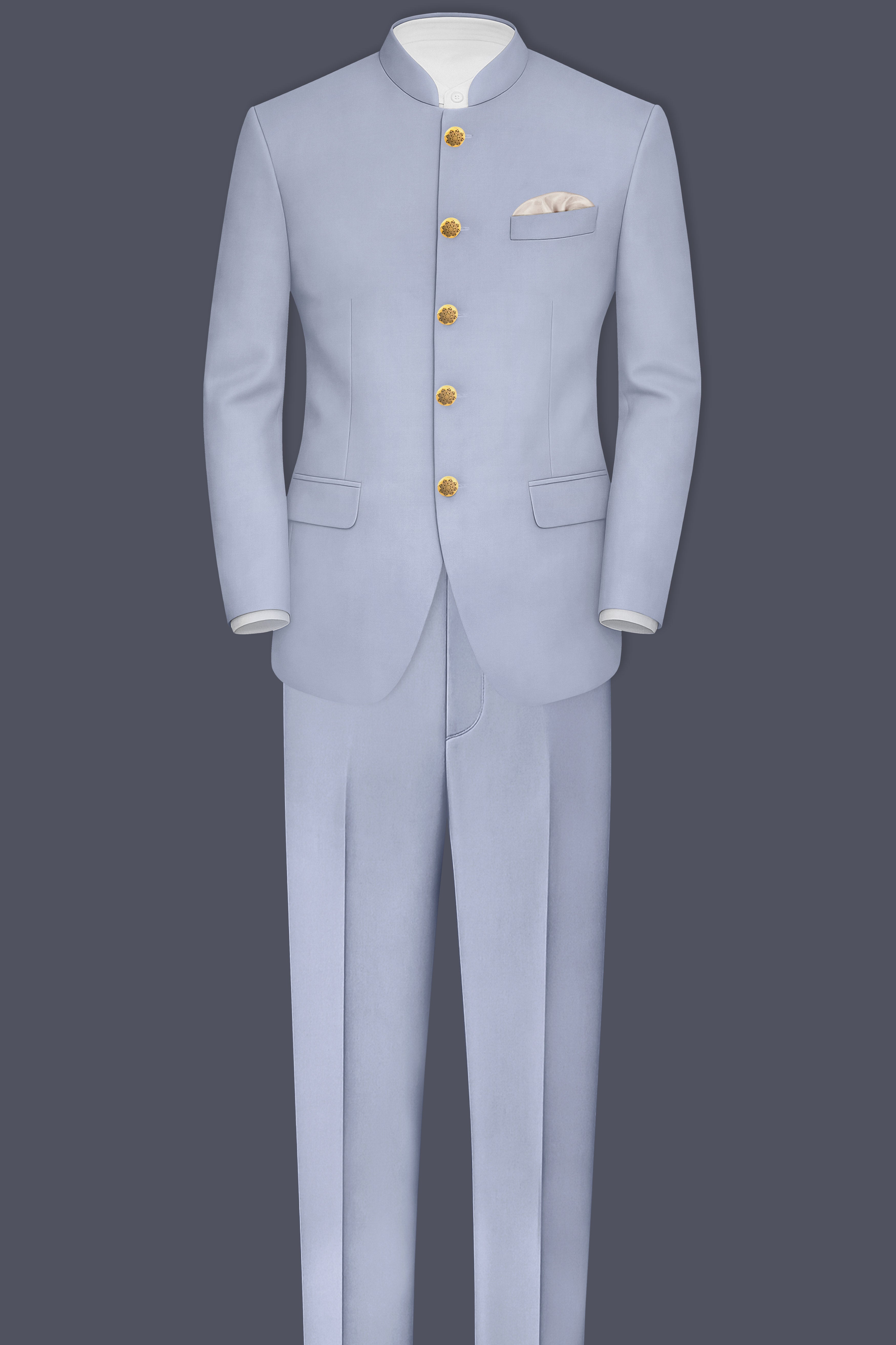 Silgrove-Loblolly Gray Wool Rich Bandhgala Stretchable Traveler Suit