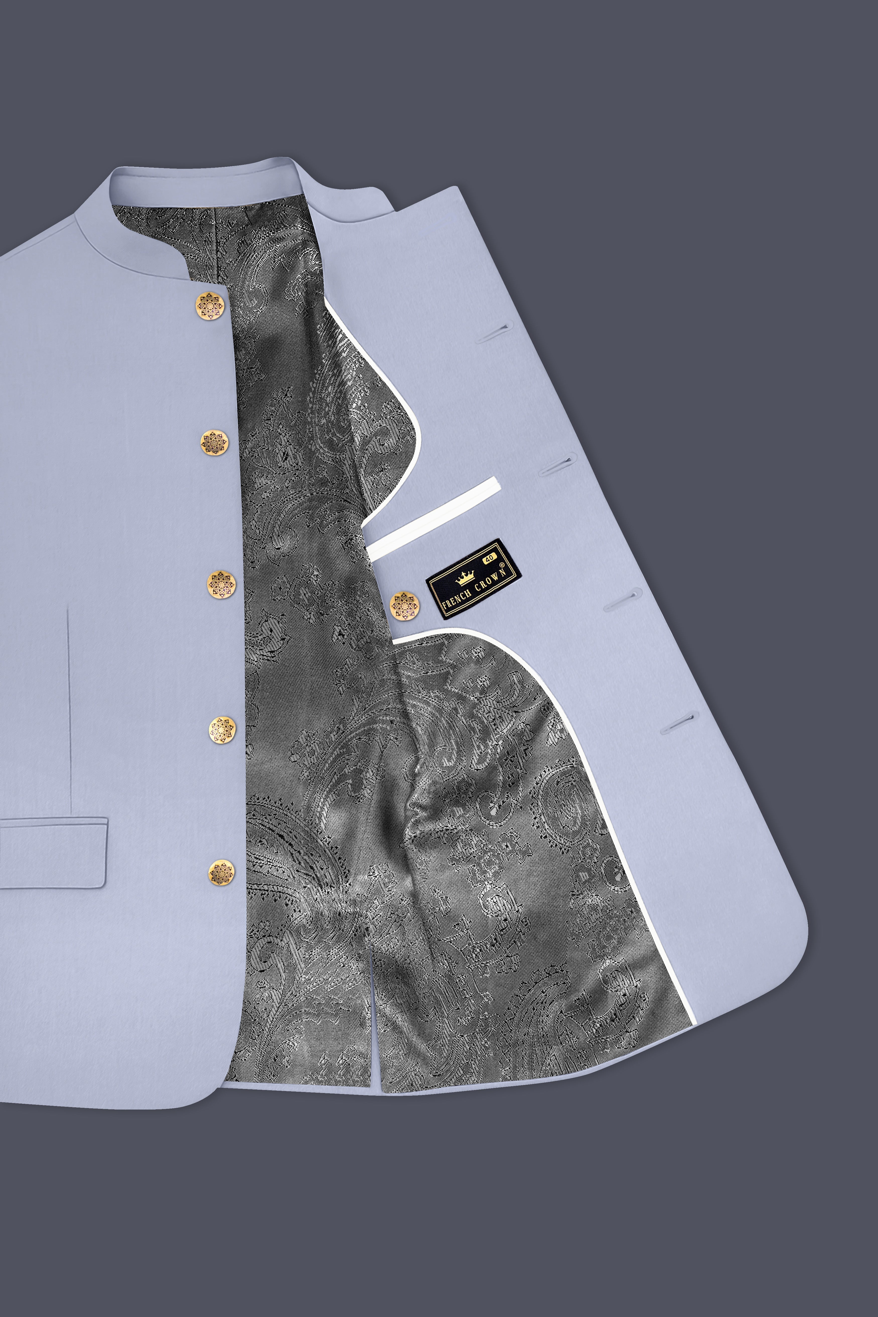 Silgrove-Loblolly Gray Wool Rich Bandhgala Stretchable Traveler Suit