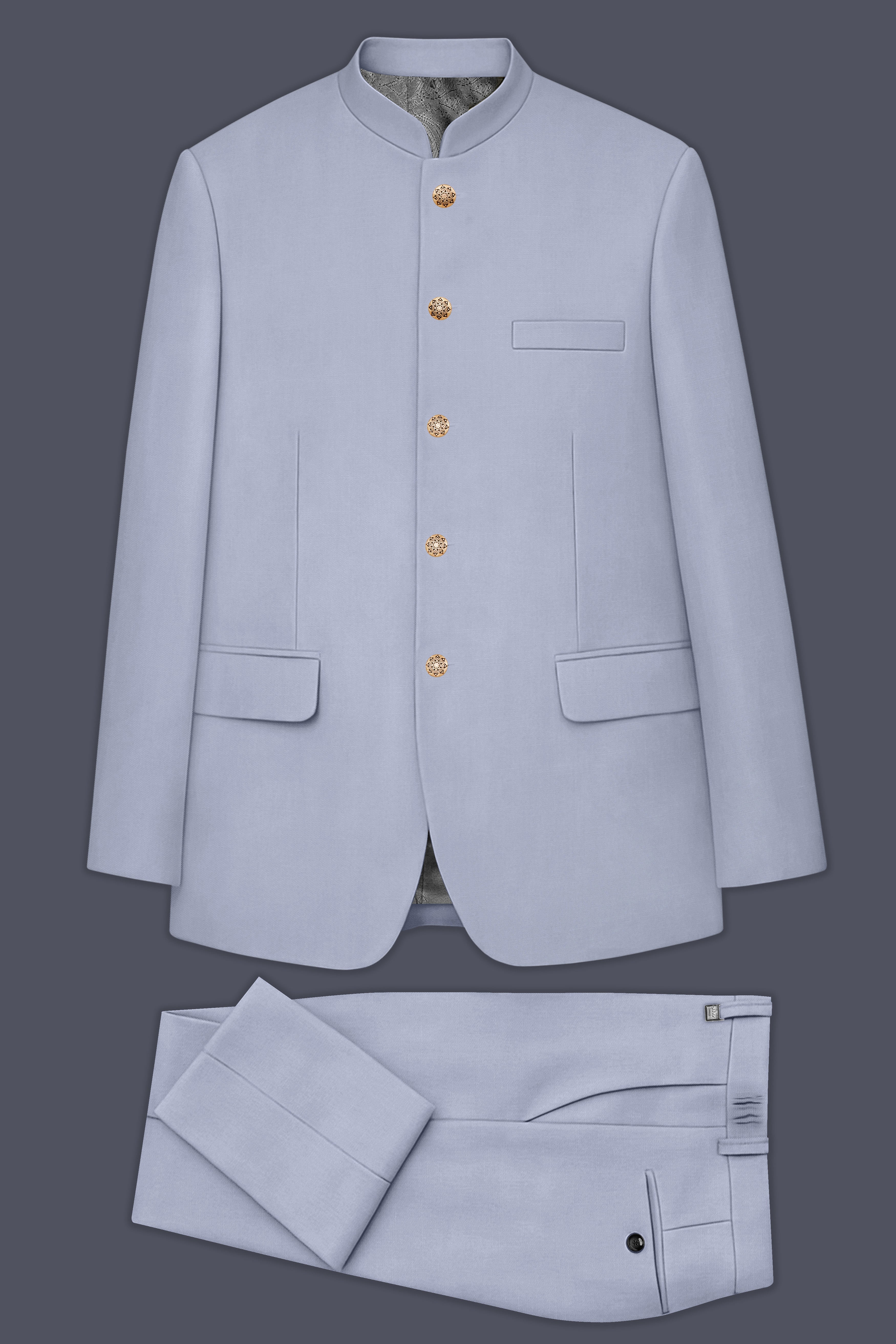 Silgrove-Loblolly Gray Wool Rich Bandhgala Stretchable Traveler Suit