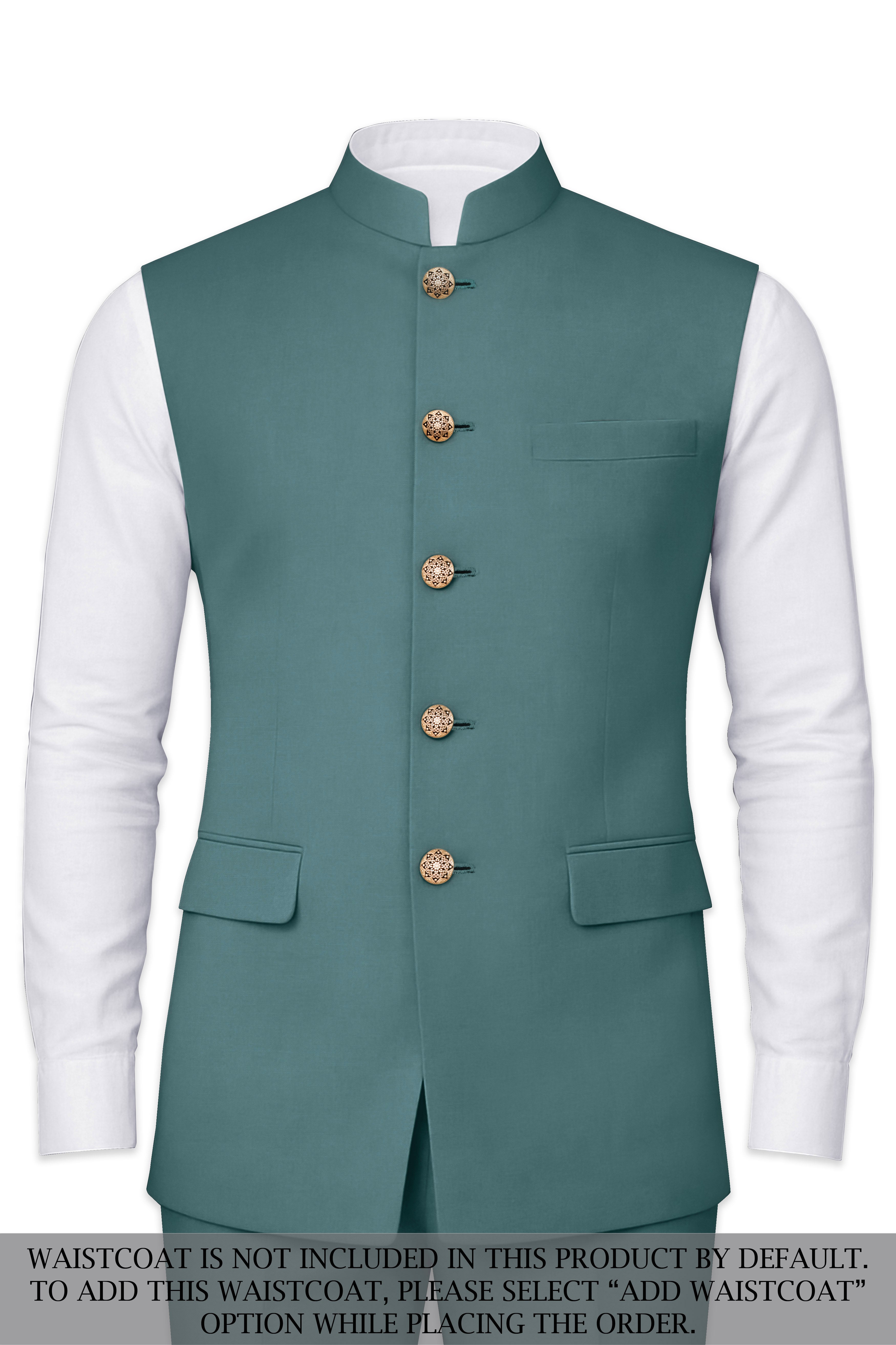 Travliam-William Green Wool Rich Bandhgala Stretchable Traveler Suit