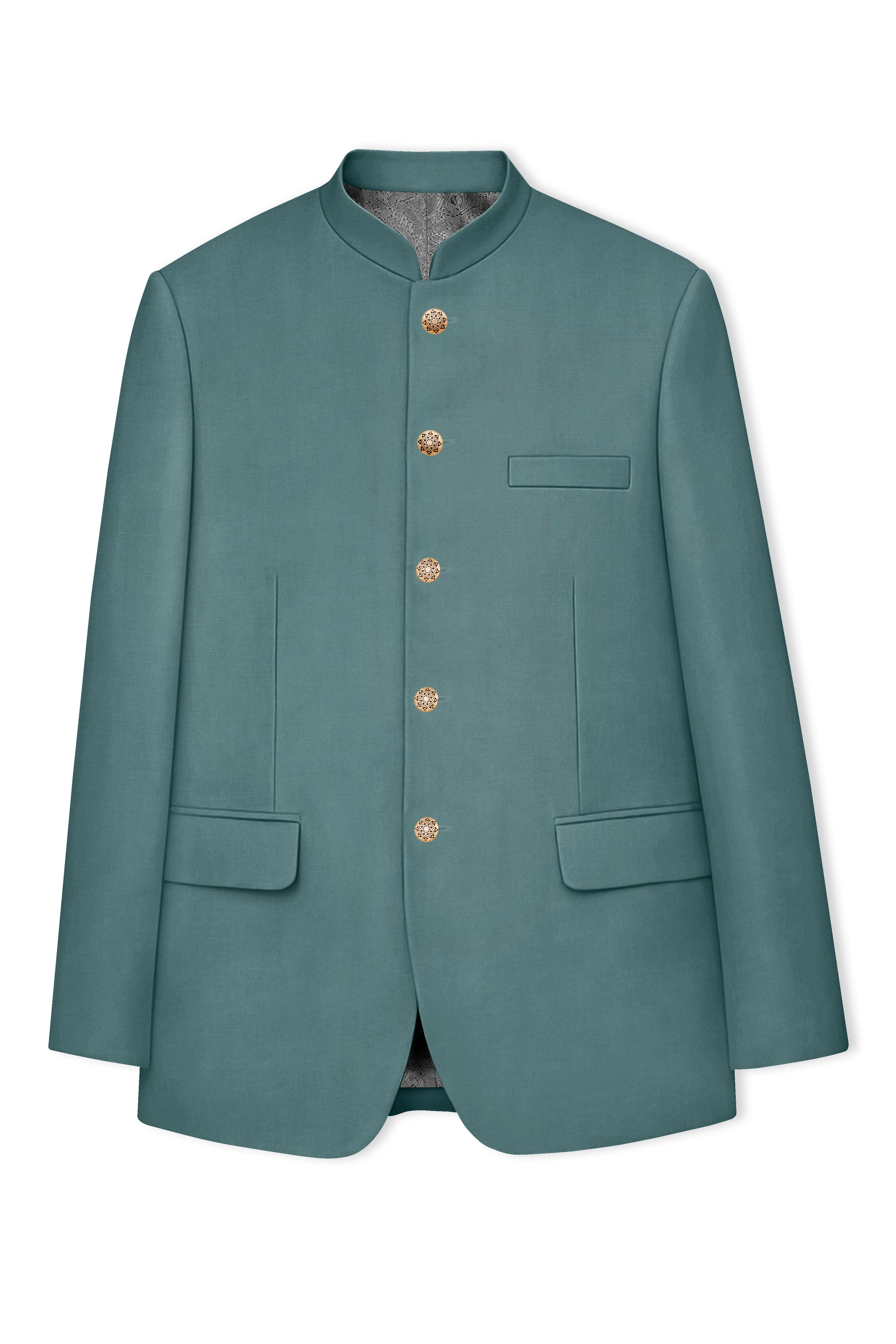 Travliam-William Green Wool Rich Bandhgala Stretchable Traveler Suit