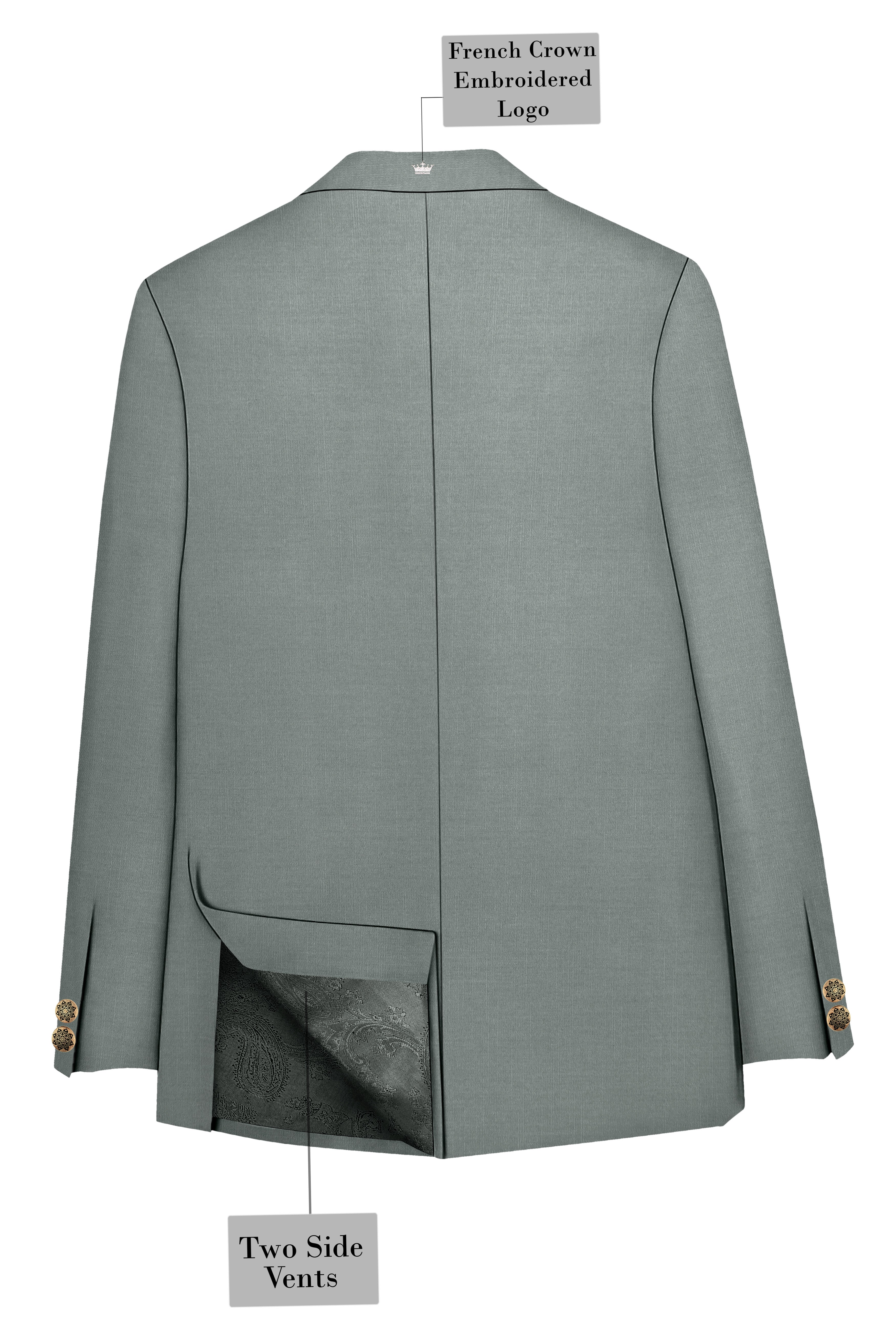 Travliam-William Gray Wool Rich Bandhgala Slight Stretch Suit