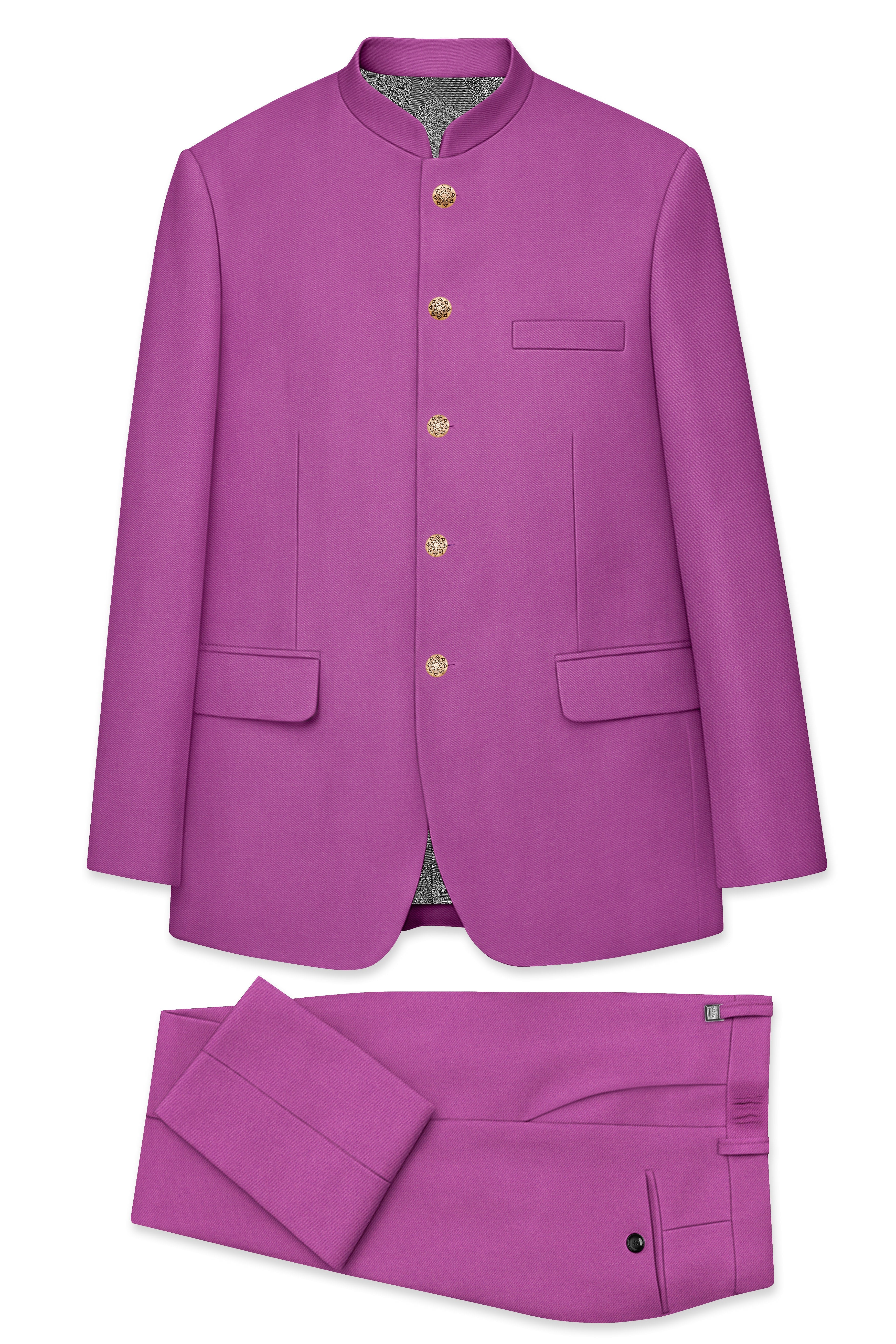 Rosvoy-Trendy Pink Wool Rich Bandhgala Stretchable Traveler Suit