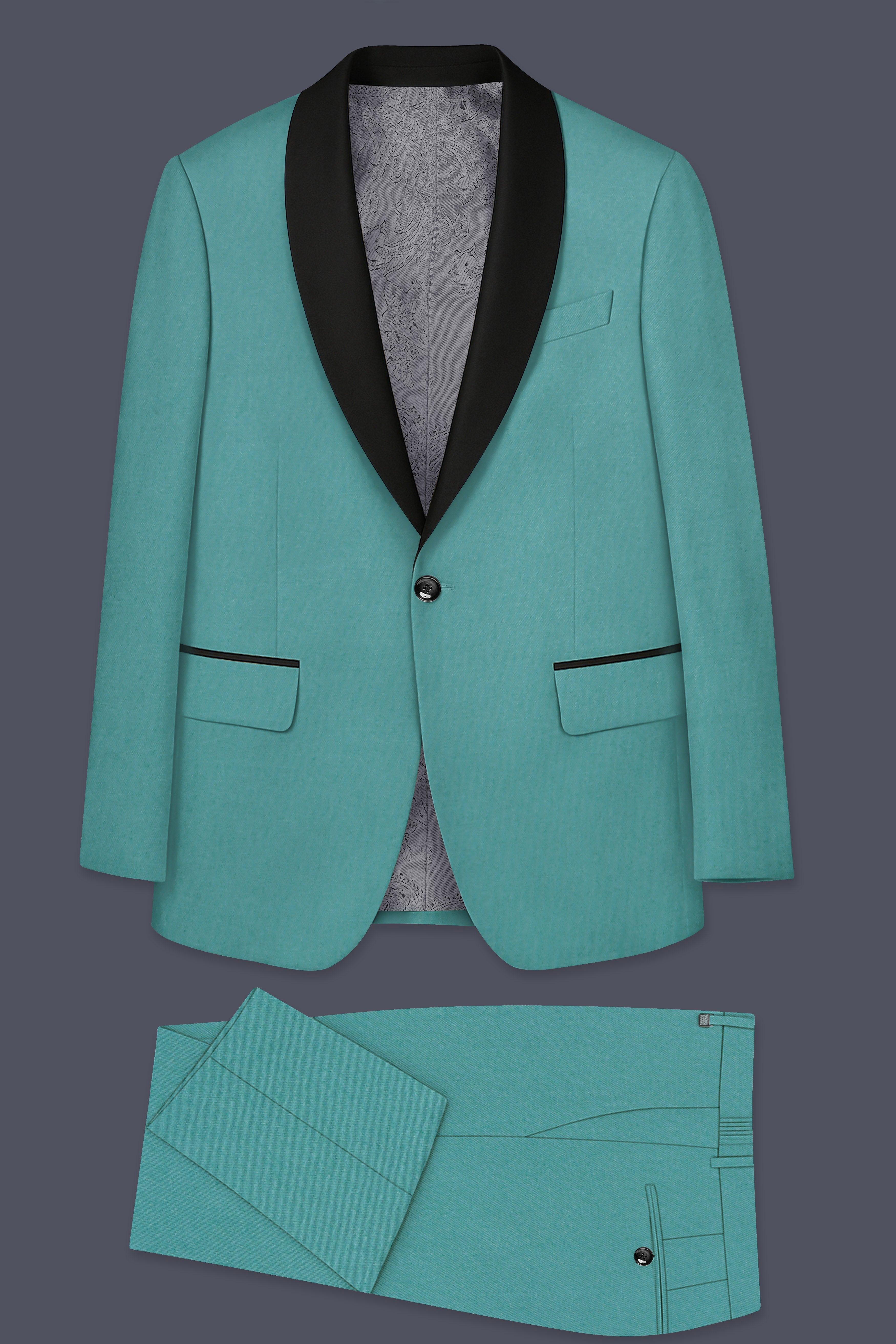 Travirid-Gothic Green Wool Rich Stretchable Traveler Tuxedo Suit
