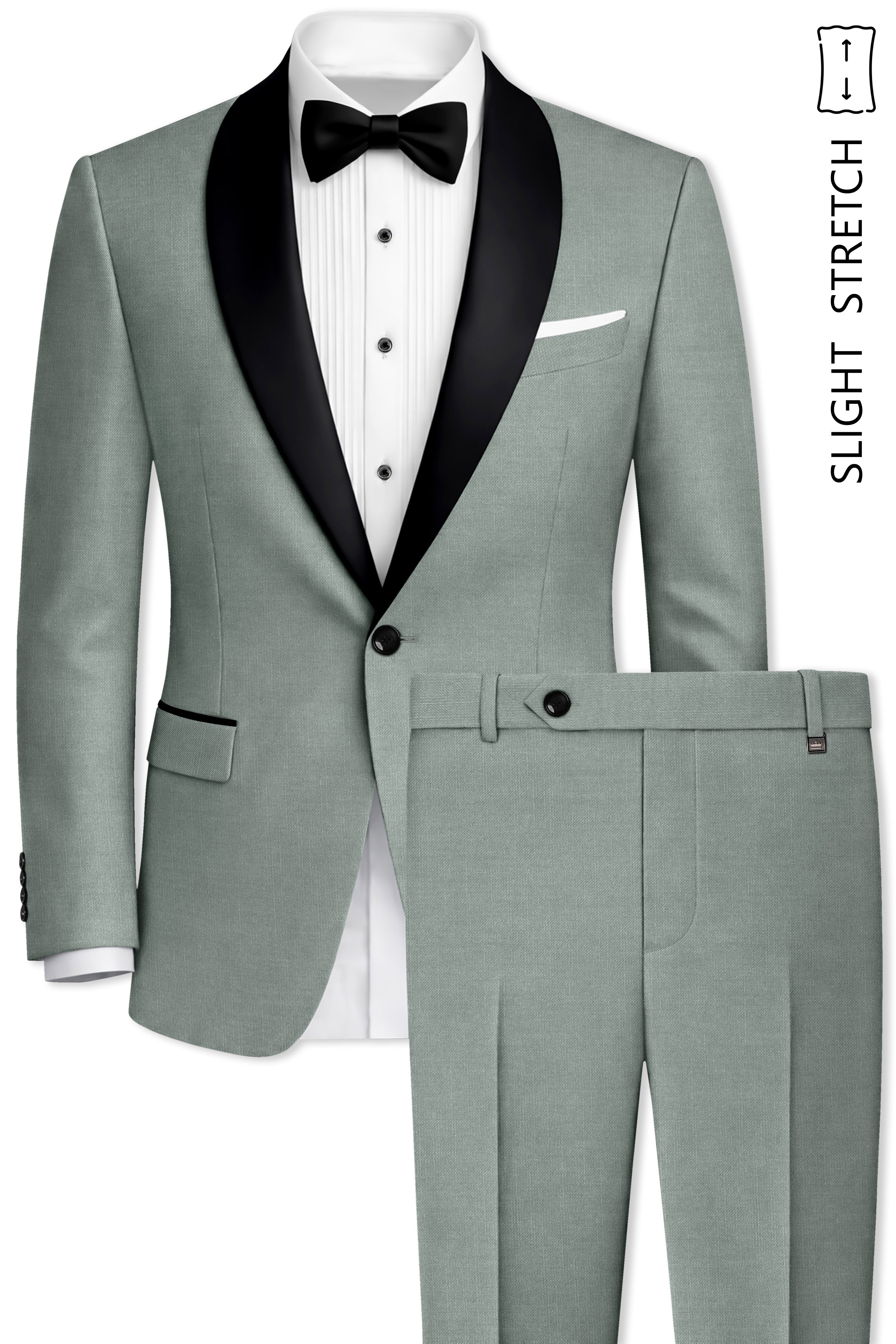 Travliam-William Green Wool Rich Tuxedo Slight Stretch Suit
