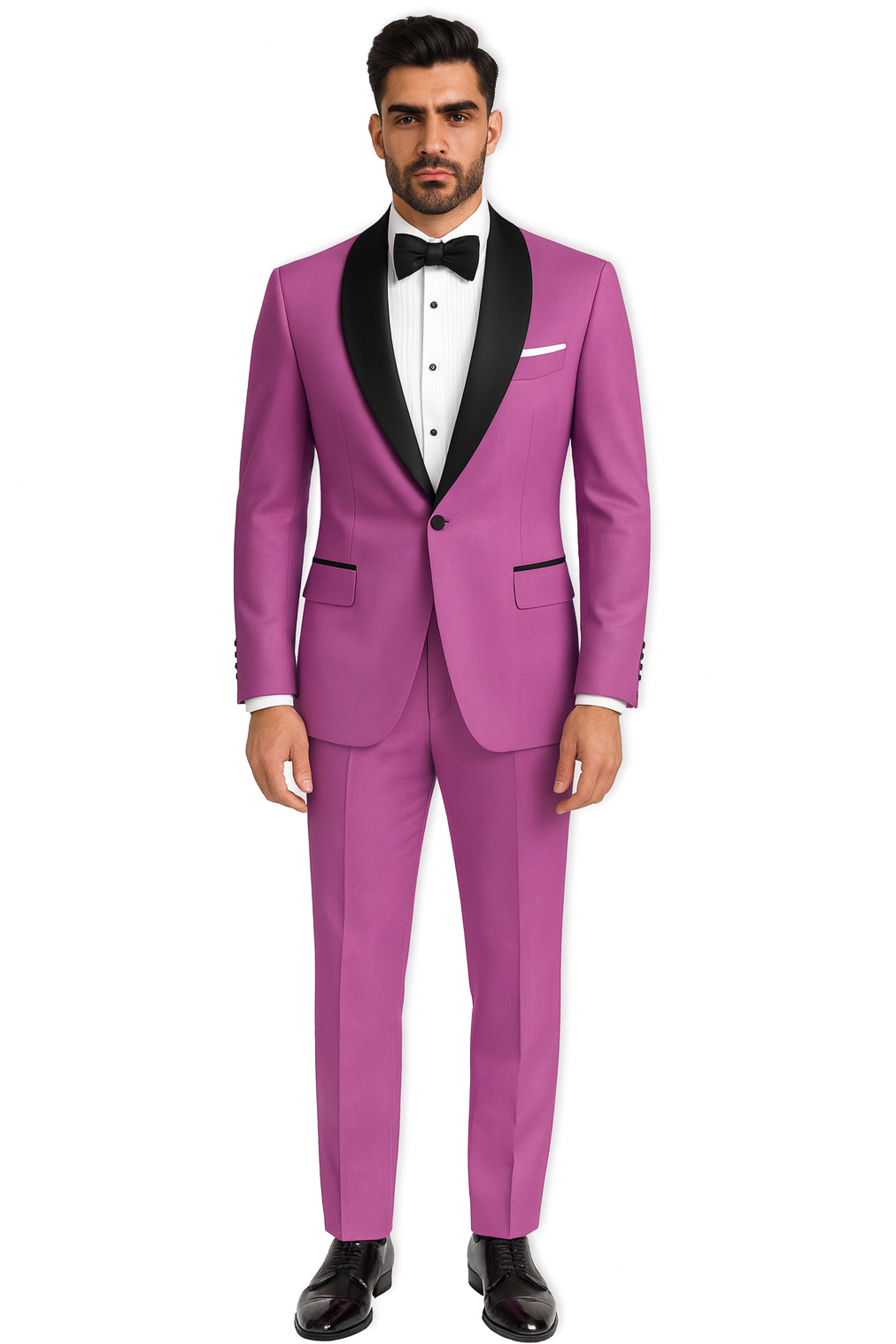 Rosvoy-Trendy Pink Wool Rich Stretchable Traveler Tuxedo Suit