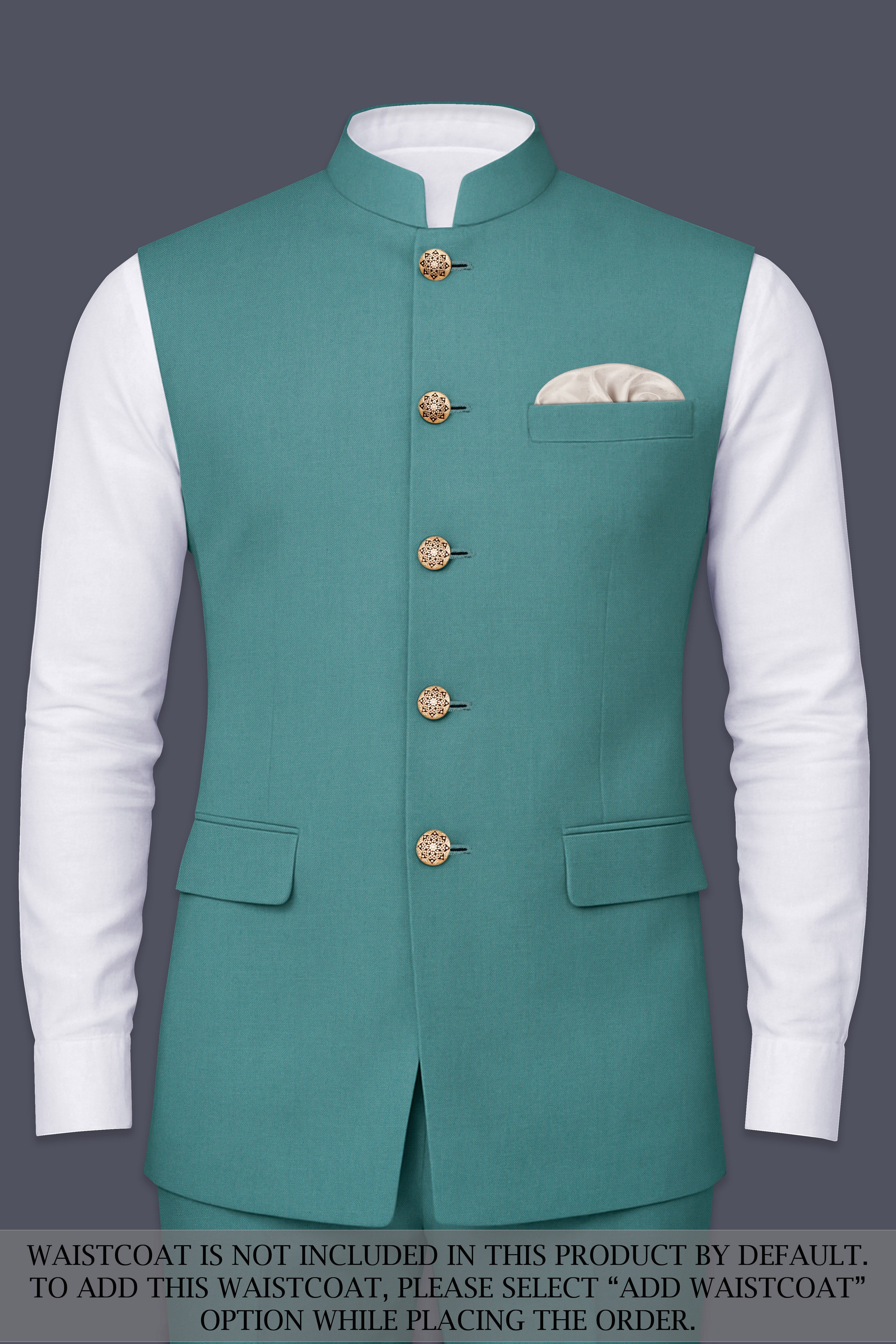 Travirid-Gothic Green Wool Rich Cross Placket Bandhgala Stretchable Traveler Suit