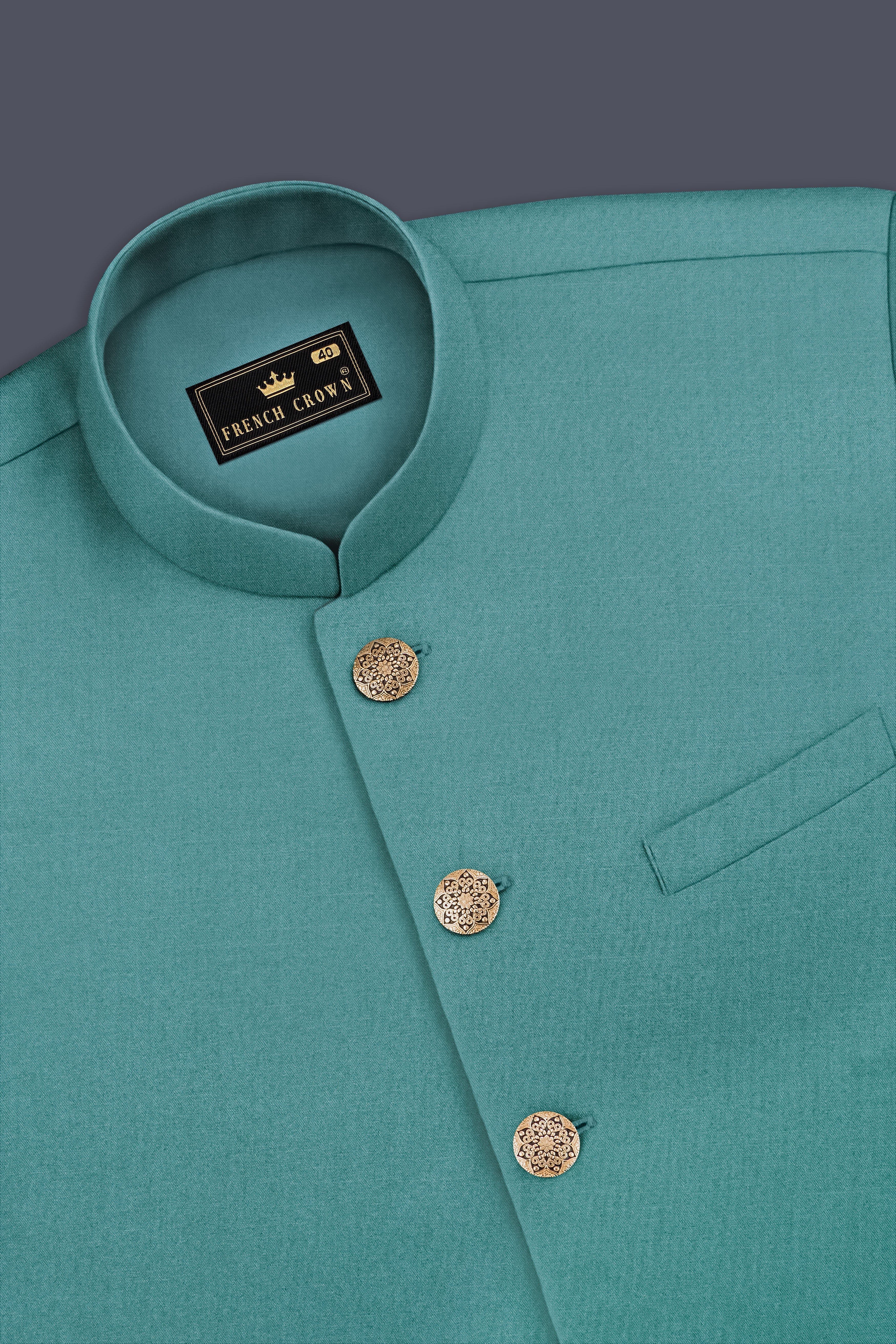Travirid-Gothic Green Wool Rich Cross Placket Bandhgala Stretchable Traveler Suit