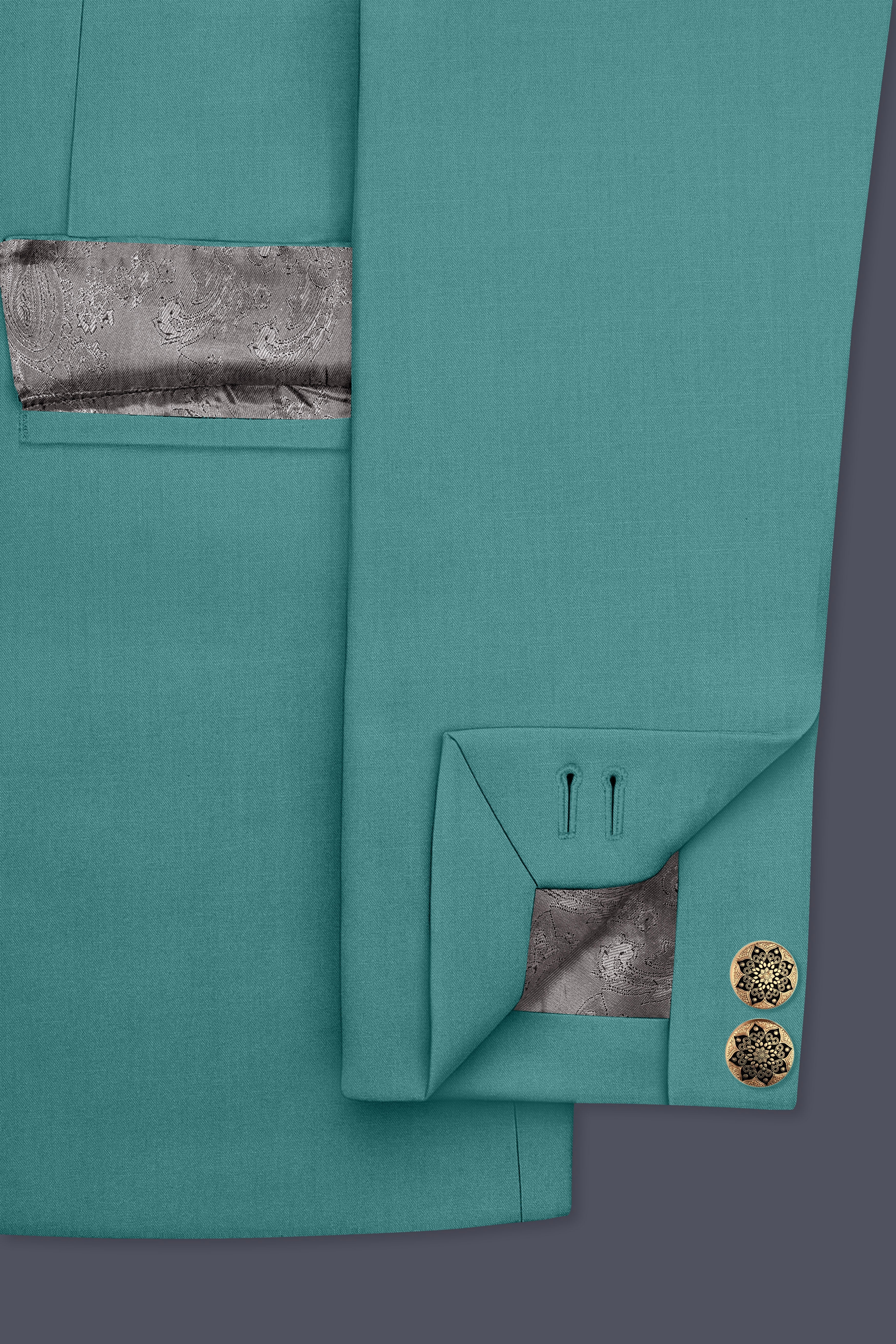 Travirid-Gothic Green Wool Rich Cross Placket Bandhgala Stretchable Traveler Suit