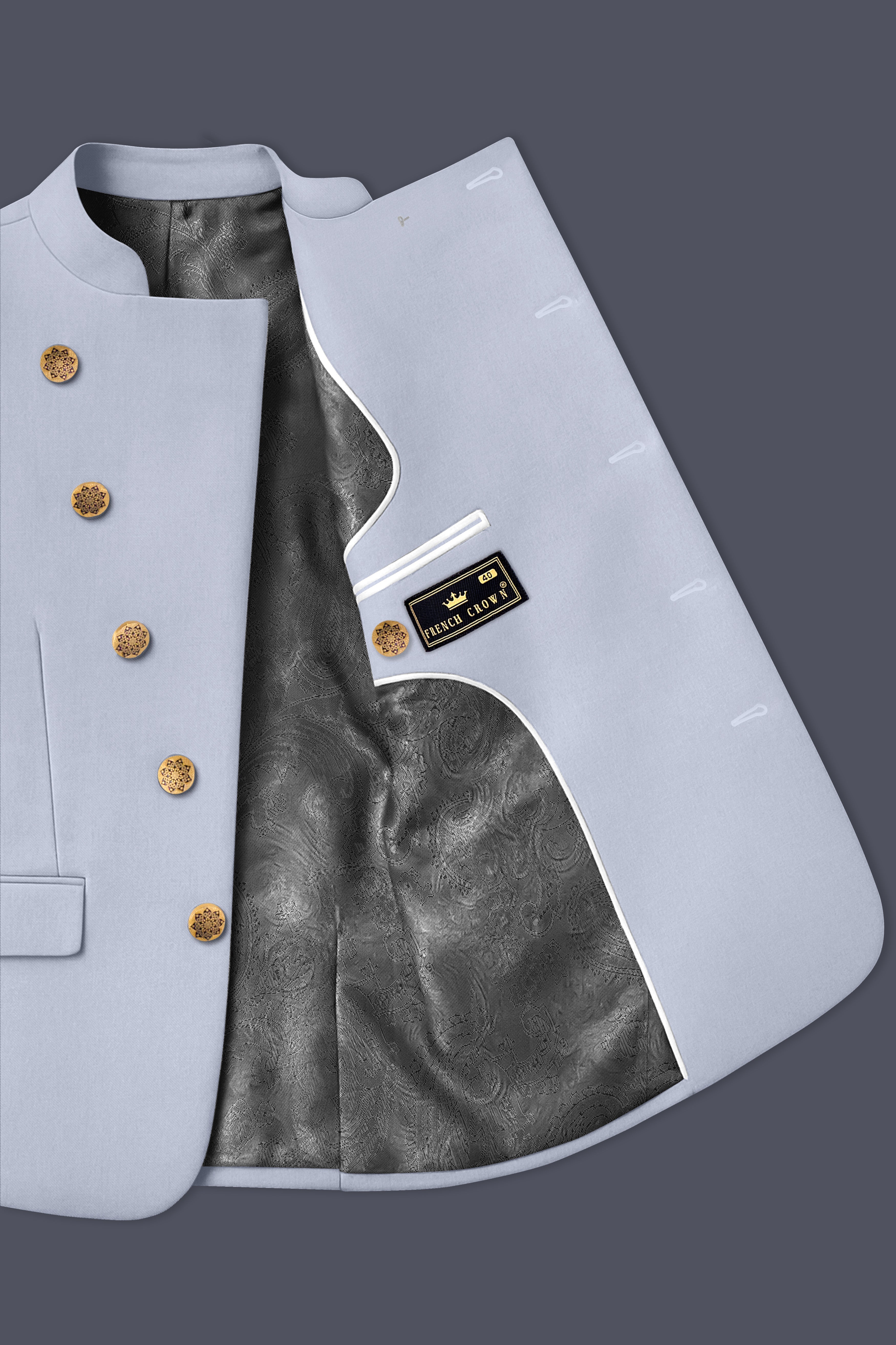 Silgrove-Loblolly Gray Wool Rich Cross Placket Bandhgala Stretchable Traveler Suit