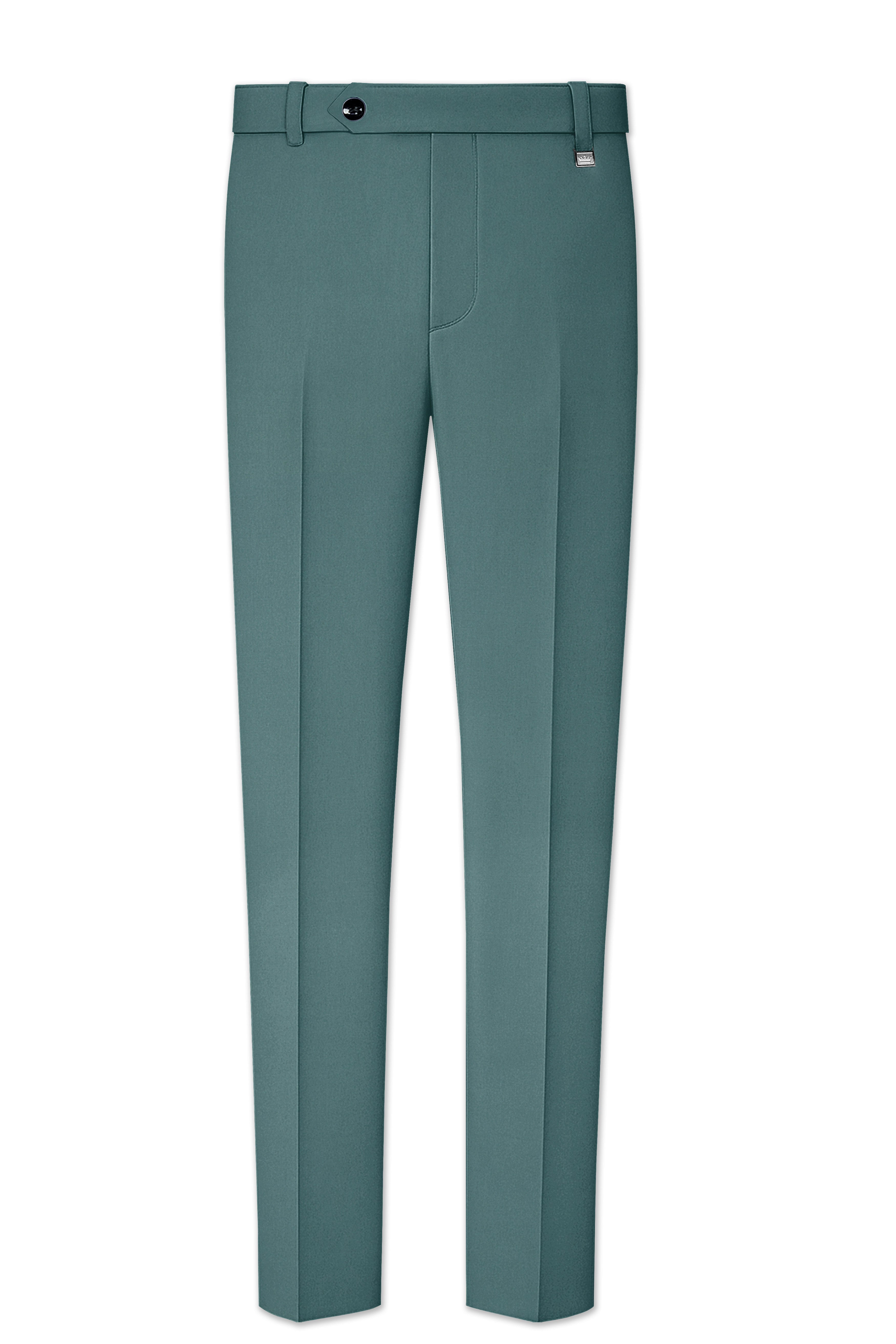 Travliam-William Green Wool Rich Cross Placket Bandhgala Stretchable Traveler Suit