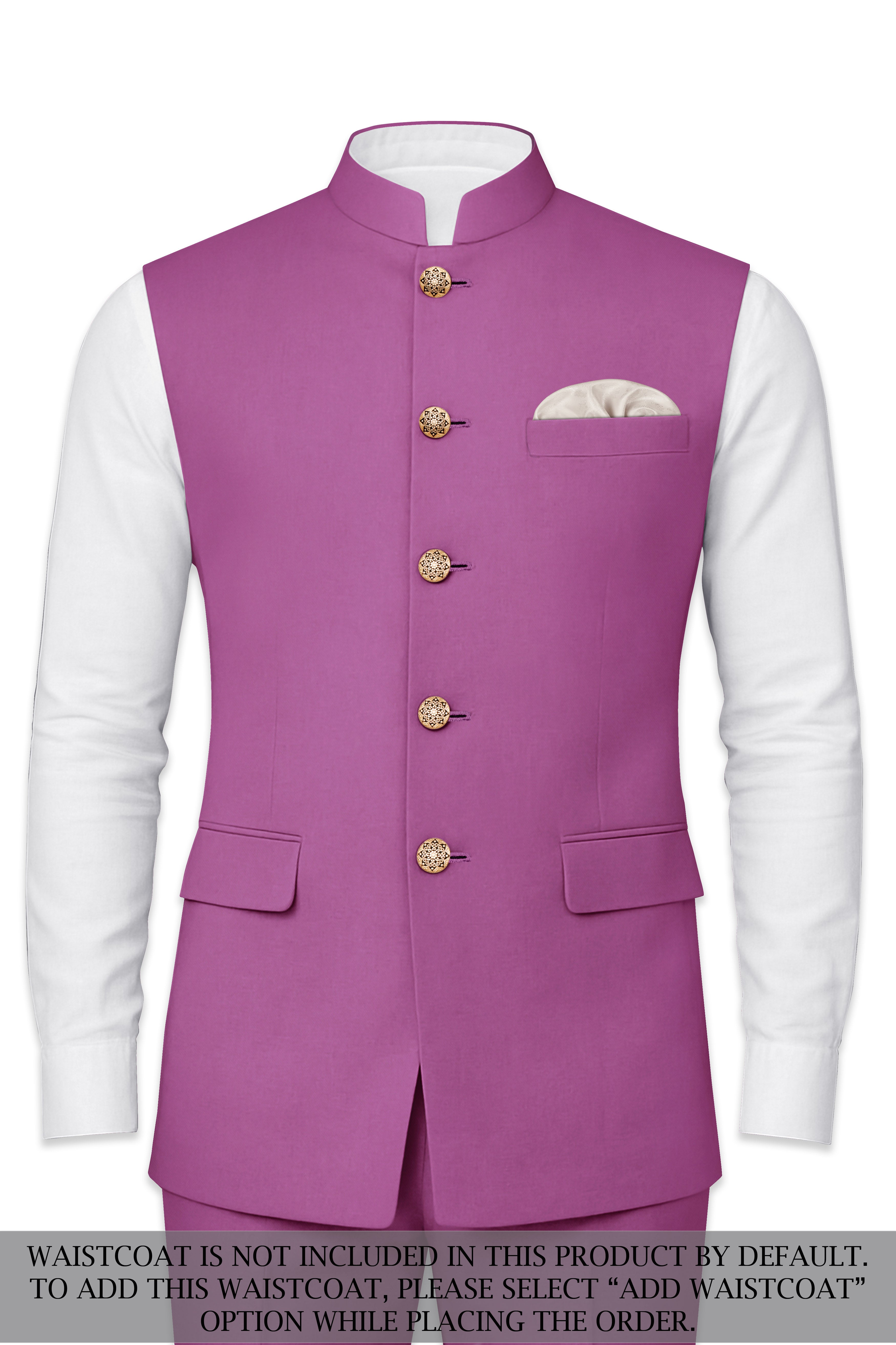 Rosvoy-Trendy Pink Wool Rich Cross Placket Bandhgala Stretchable Traveler Suit