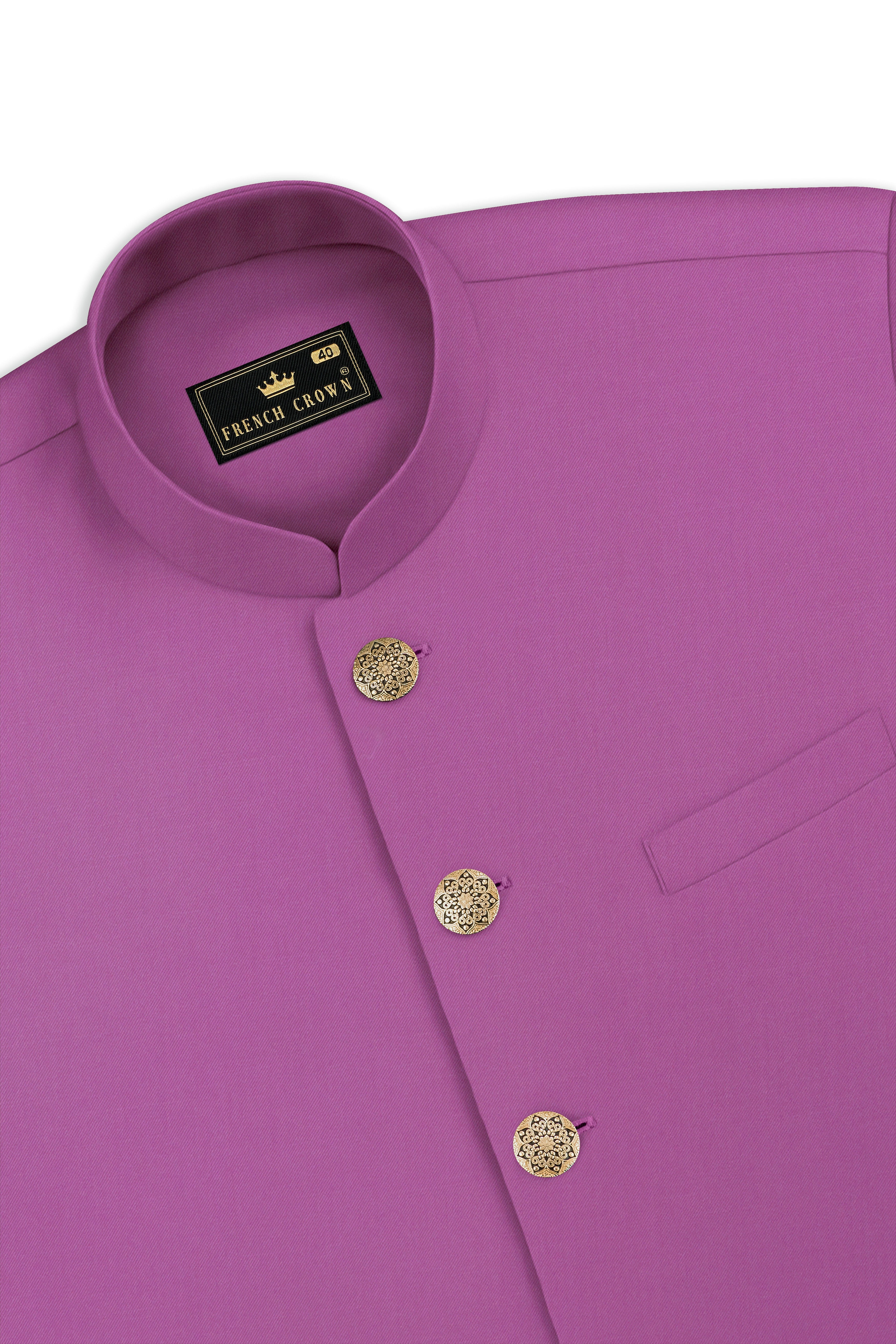 Rosvoy-Trendy Pink Wool Rich Cross Placket Bandhgala Stretchable Traveler Suit