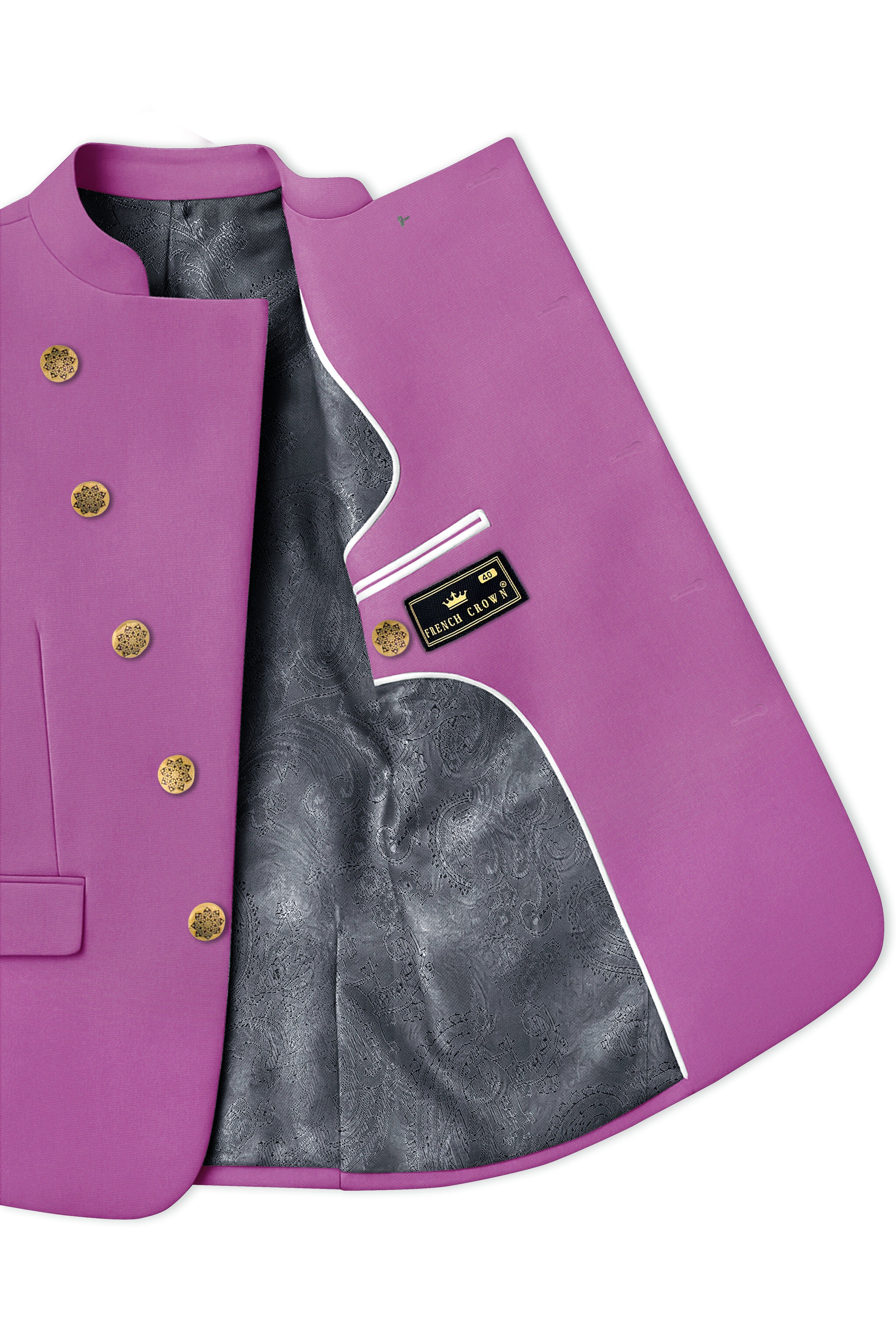 Rosvoy-Trendy Pink Wool Rich Cross Placket Bandhgala Stretchable Traveler Suit