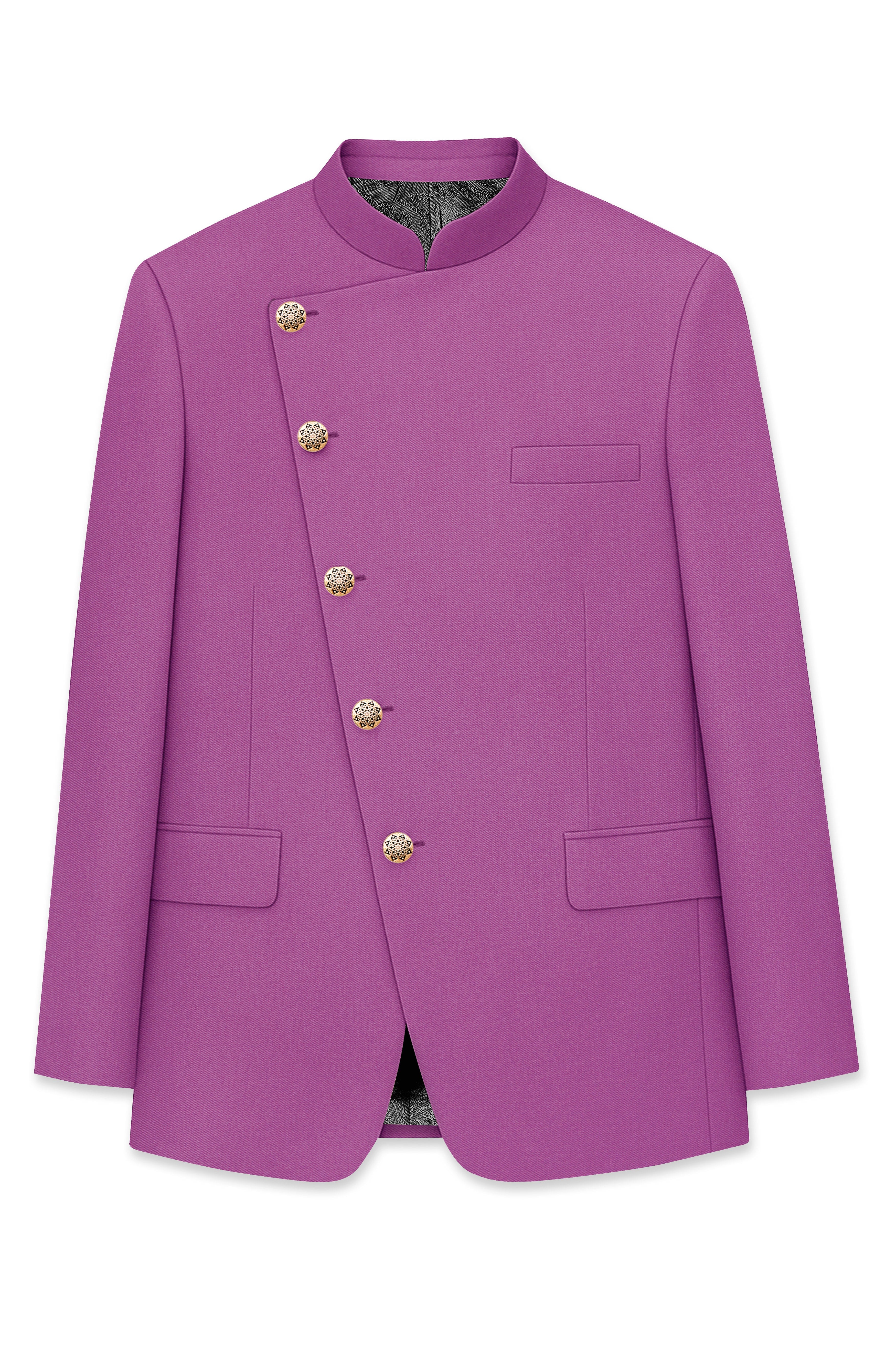 Rosvoy-Trendy Pink Wool Rich Cross Placket Bandhgala Stretchable Traveler Suit